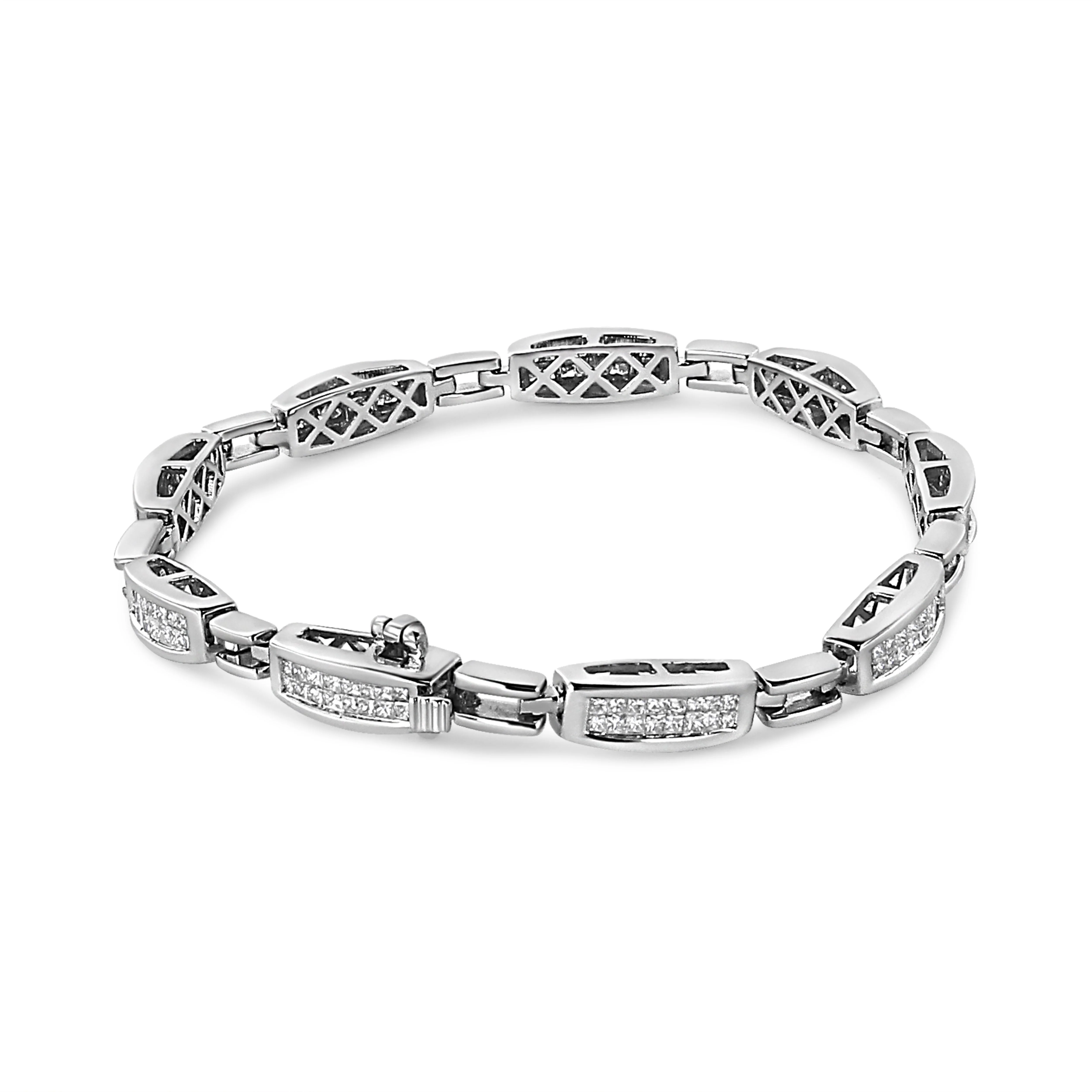 14K White Gold 2.00 Cttw Invisble-Set Princess Diamond Link Bracelet (I1-I2 Clarity, I-J Color) - 7.25" - Image 8