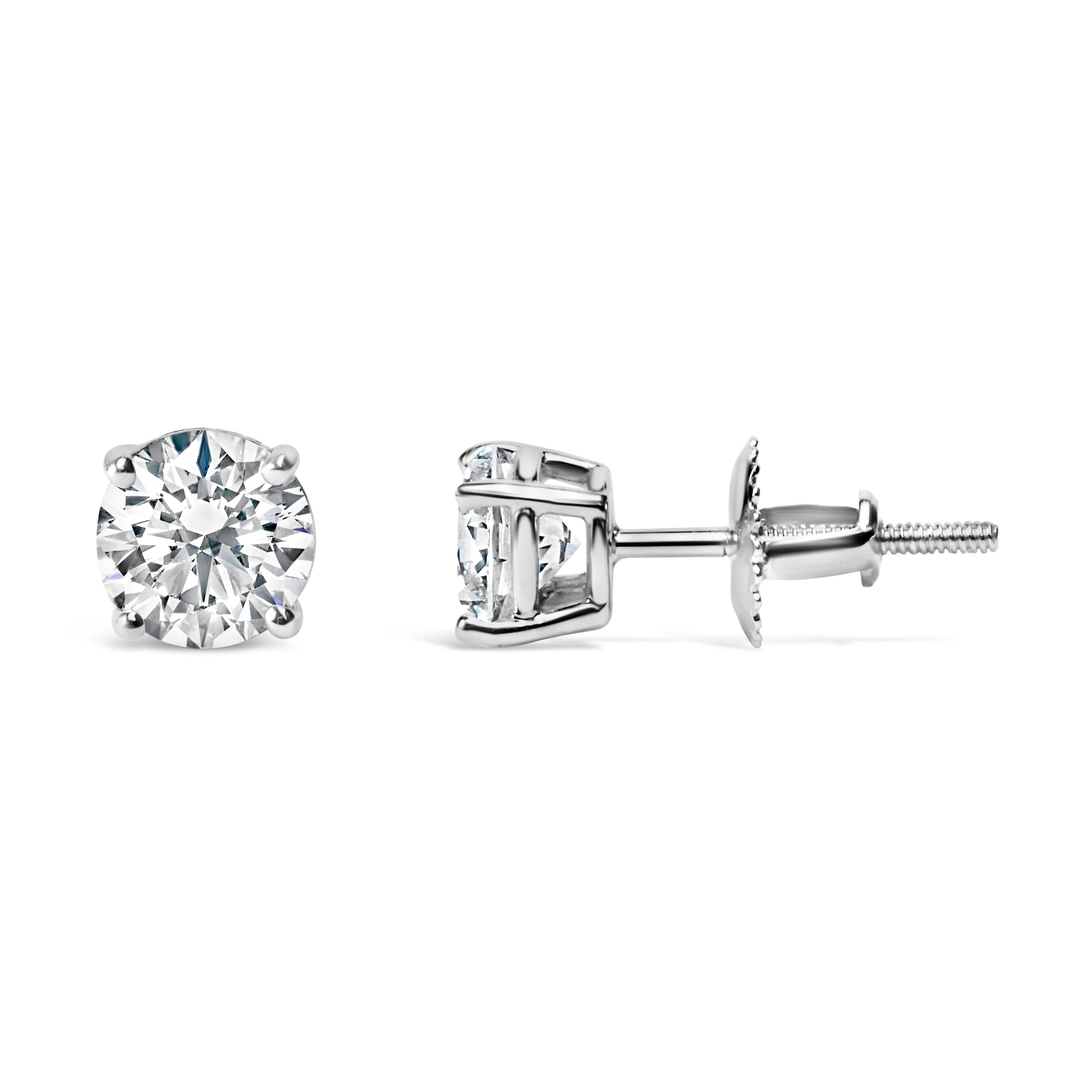 14K White Gold 2.00 Cttw Lab Grown Round Brilliant-Cut Diamond Classic 4-Prong Stud Earrings with Screw Backs (F-G color, VVS2-VS1 Clarity) - Image 4