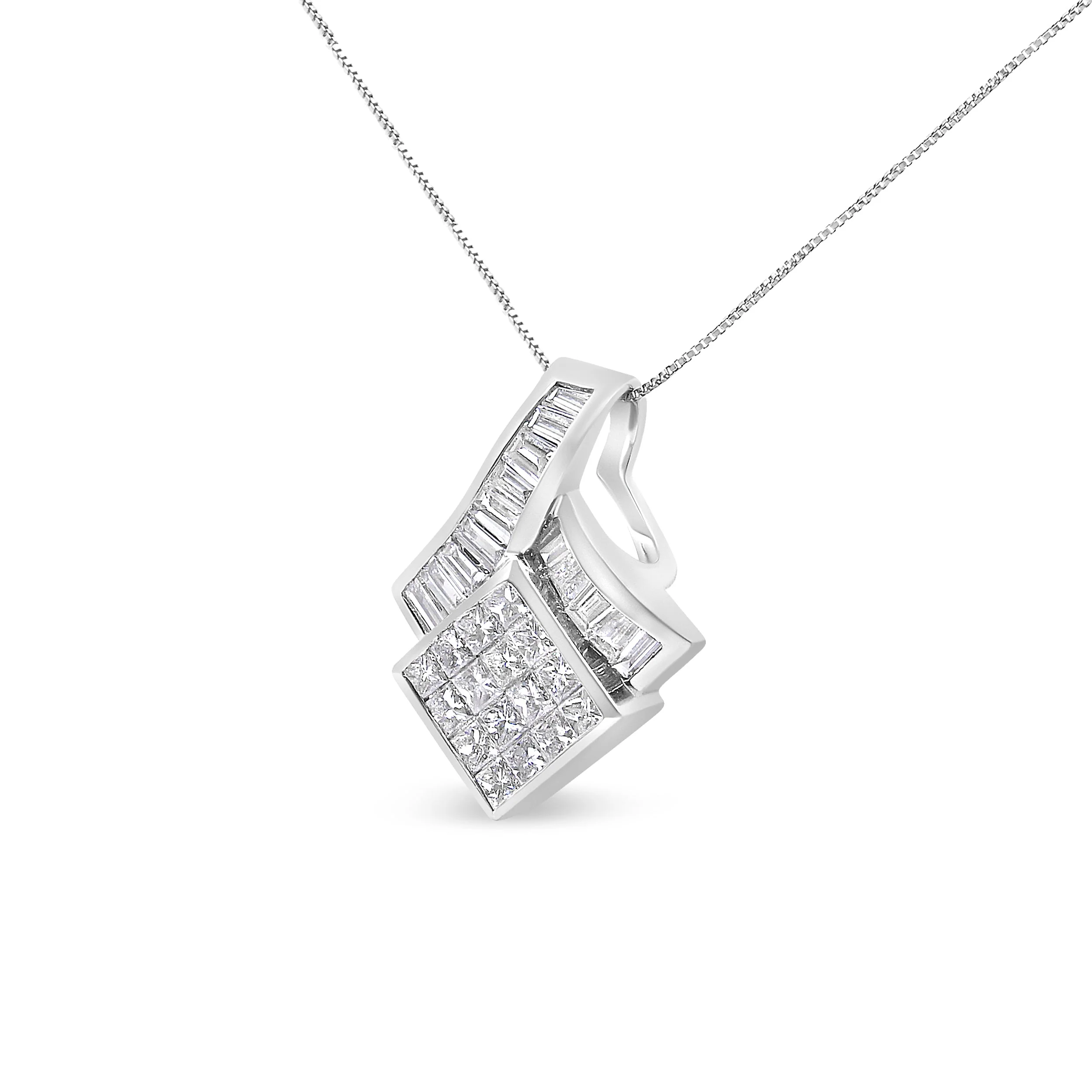14k White Gold 2 1/10 Cttw Princess and Baguette Geometric Designed Diamond Pendant Necklace (G-H Color, VS1-VS2 Clarity) - NO CHAIN INCLUDED - Image 2
