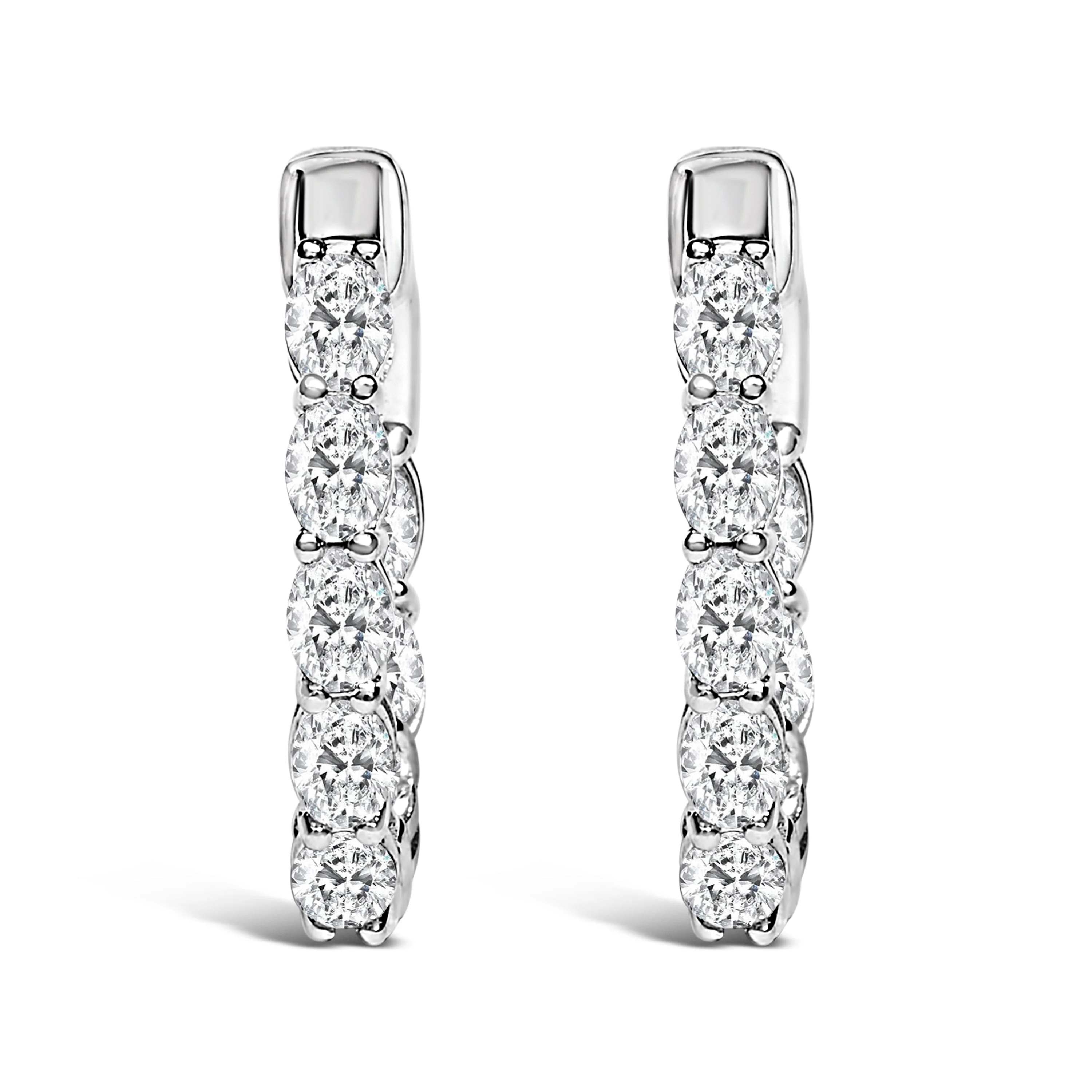 14K White Gold 2 3/4 Cttw Oval Cut Lab Grown Diamond Inside Out Hoop Earrings - Image 2