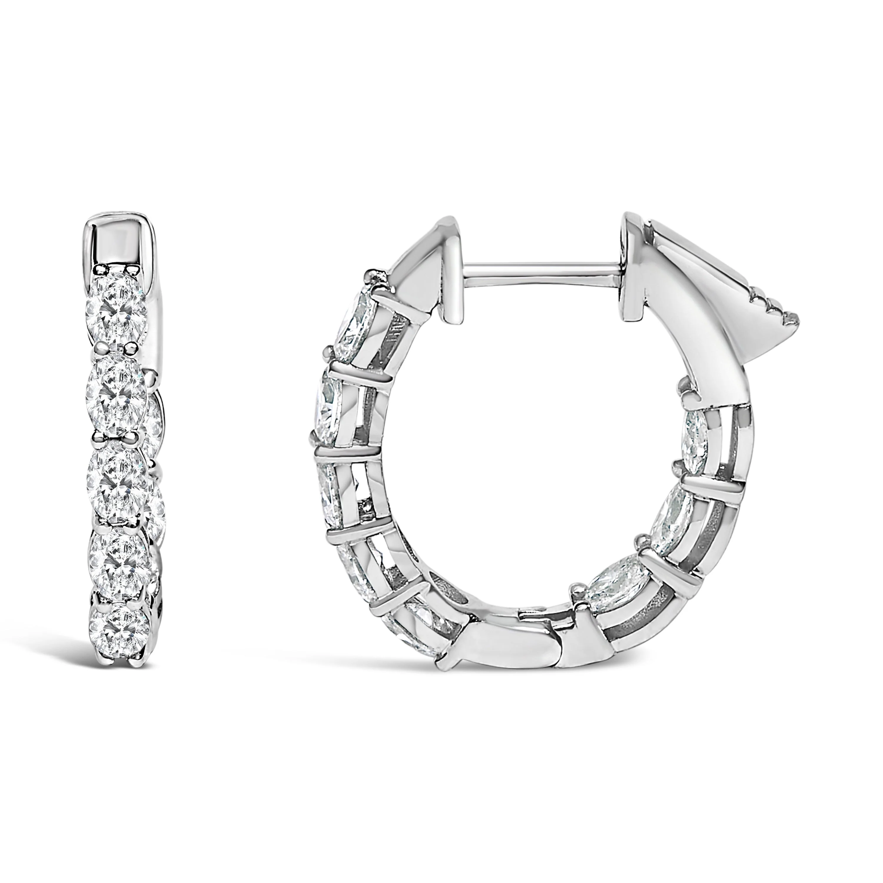 14K White Gold 2 3/4 Cttw Oval Cut Lab Grown Diamond Inside Out Hoop Earrings - Image 3