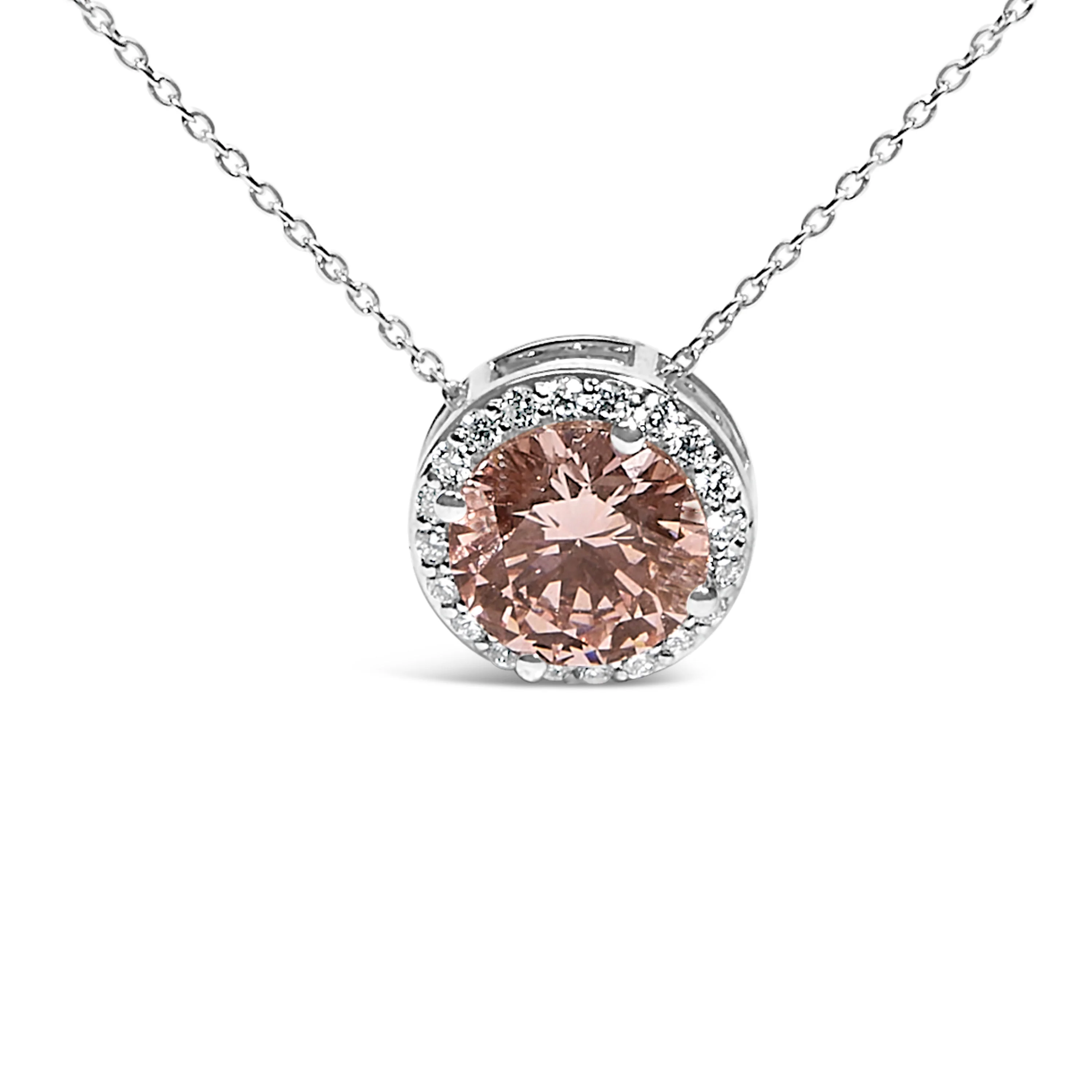 14K White Gold 2 3/8 Cttw Lab Grown Pink Diamond Solitaire with Halo Pendant Necklace - 17" Inches - Image 2