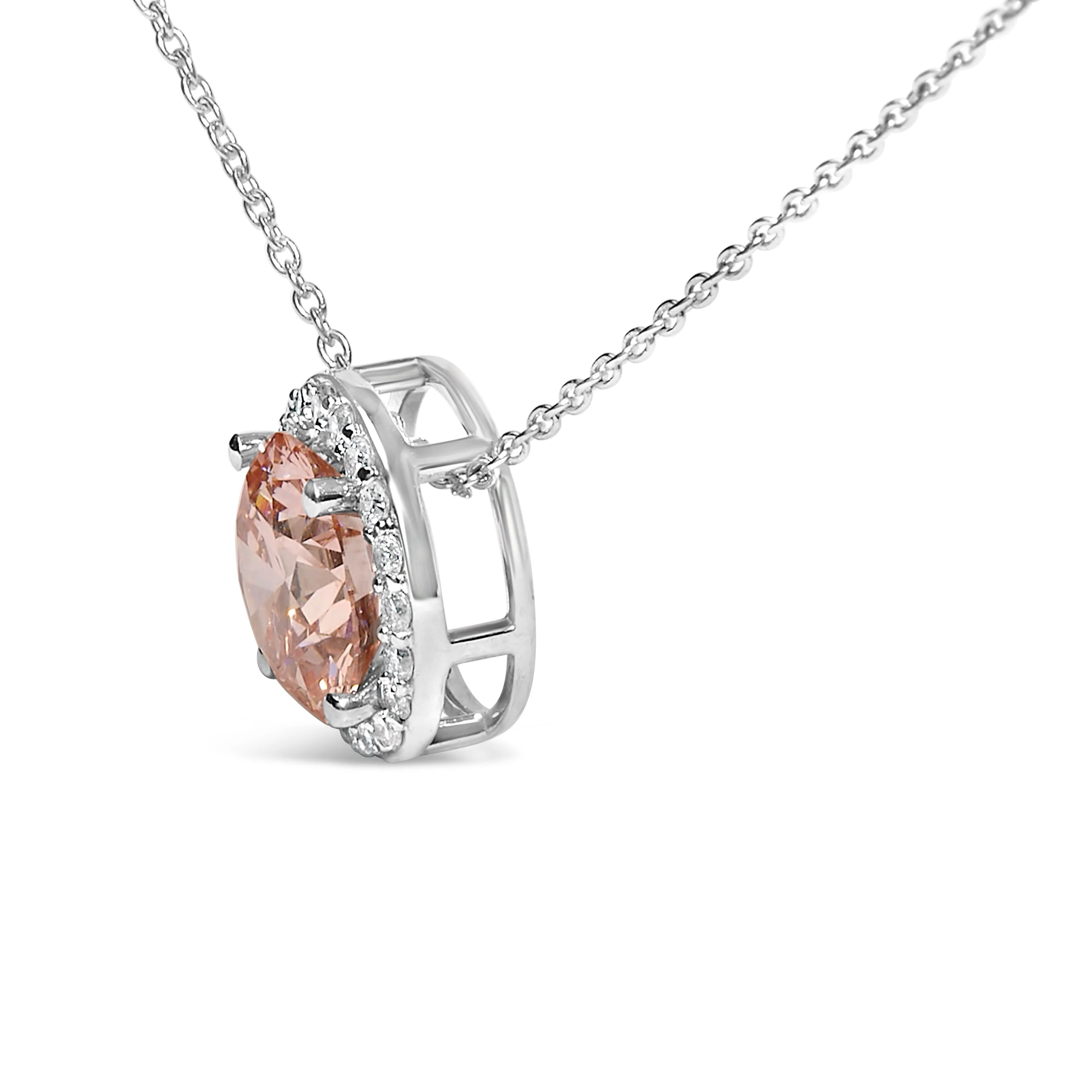 14K White Gold 2 3/8 Cttw Lab Grown Pink Diamond Solitaire with Halo Pendant Necklace - 17" Inches - Image 3