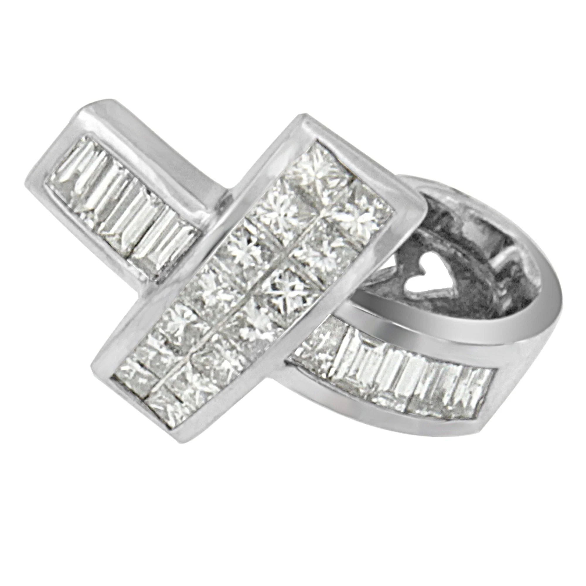 14K White Gold 2 cttw Princess and Baguette Cut Diamond Ribbon Pendant Necklace (H-I, SI-SI2) - Image 11