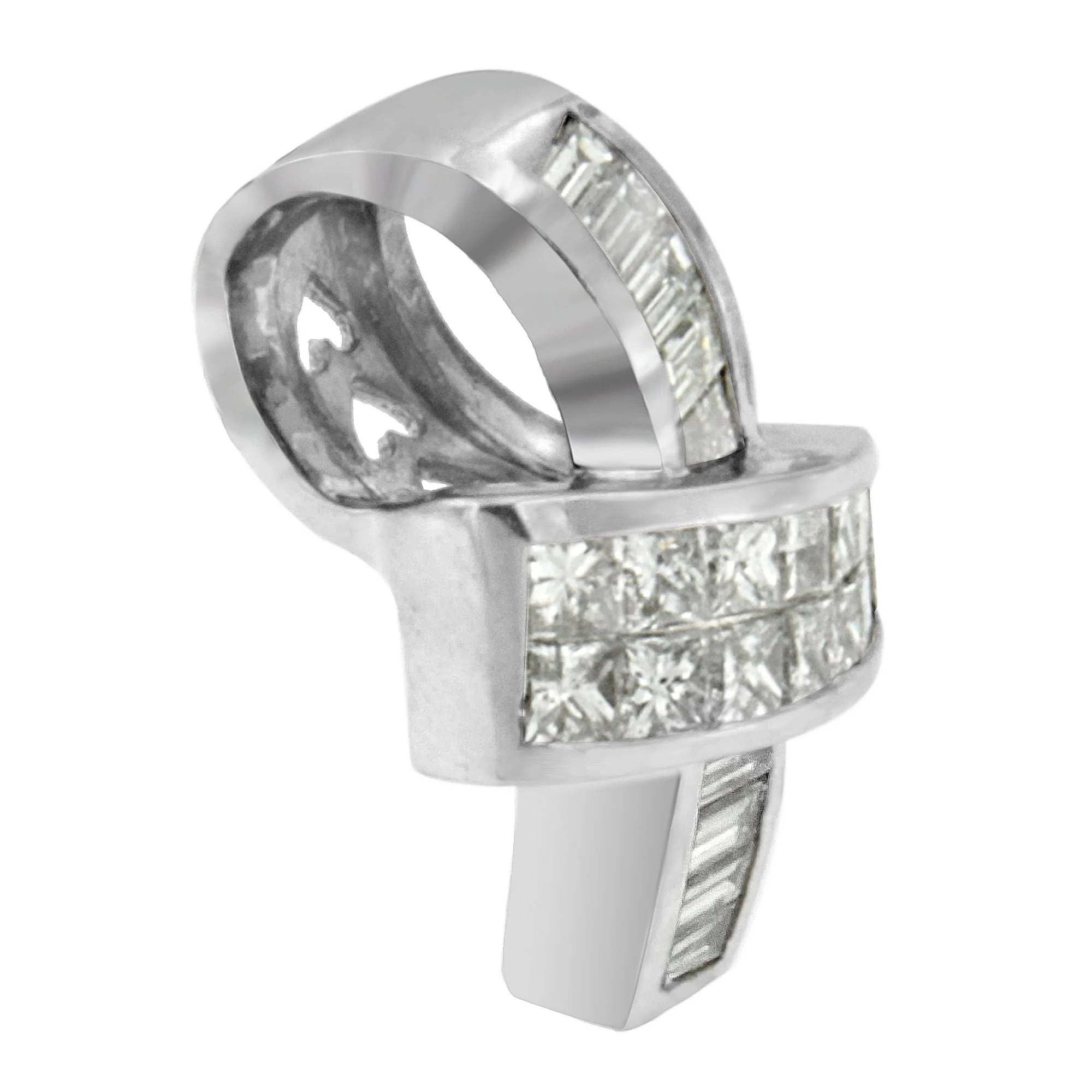 14K White Gold 2 cttw Princess and Baguette Cut Diamond Ribbon Pendant Necklace (H-I, SI-SI2) - Image 12