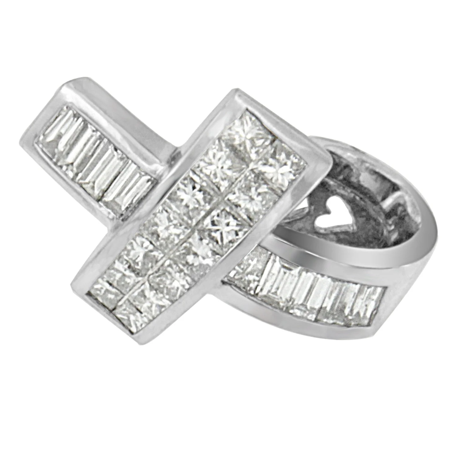 14K White Gold 2 cttw Princess and Baguette Cut Diamond Ribbon Pendant Necklace (H-I, SI-SI2) - Image 5