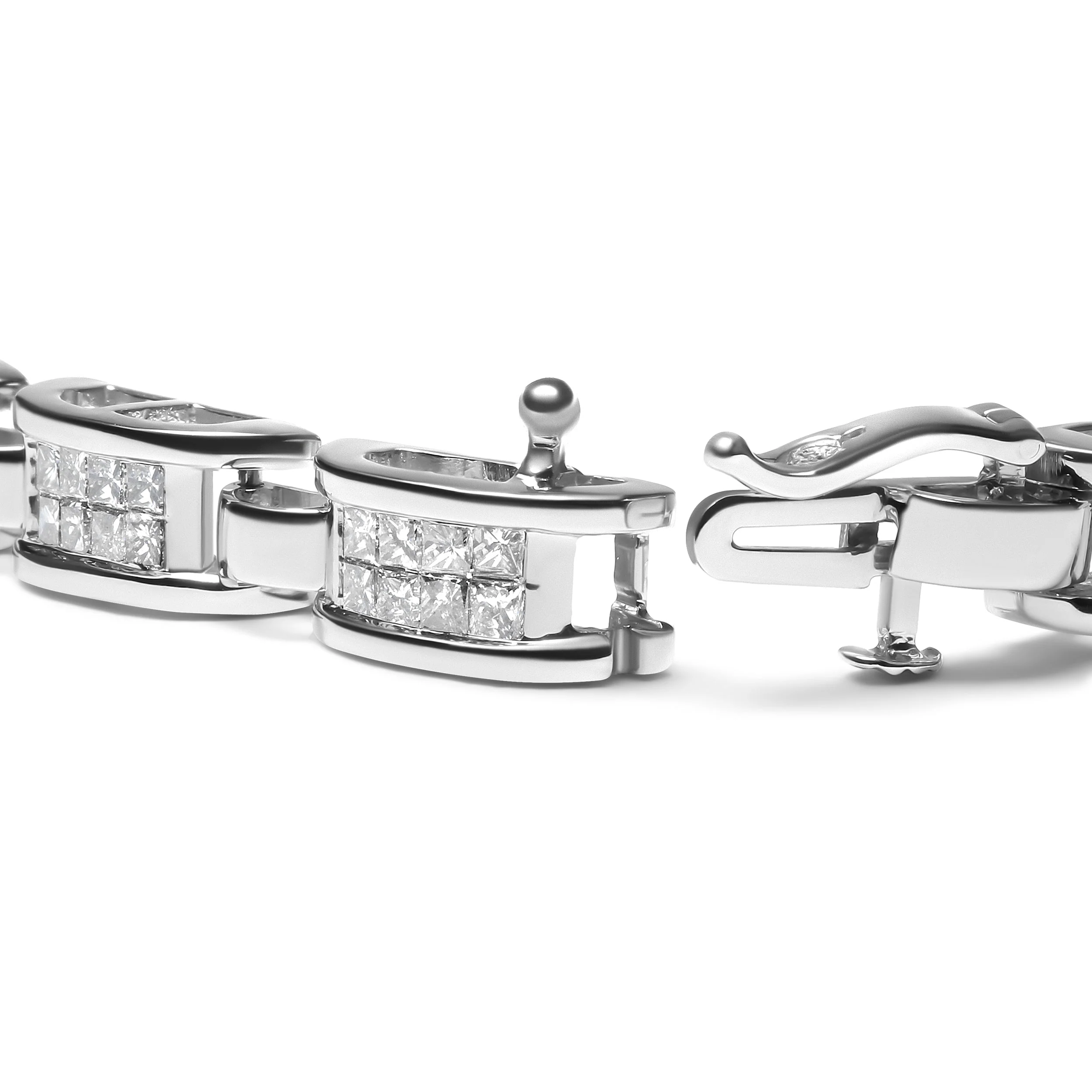 14K White Gold 3.0 Cttw Invisible Set Princess Cut Diamond Link and Buckle 7.25" Tennis Bracelet (I-J Color, I1-I2 Clarity) - Image 6
