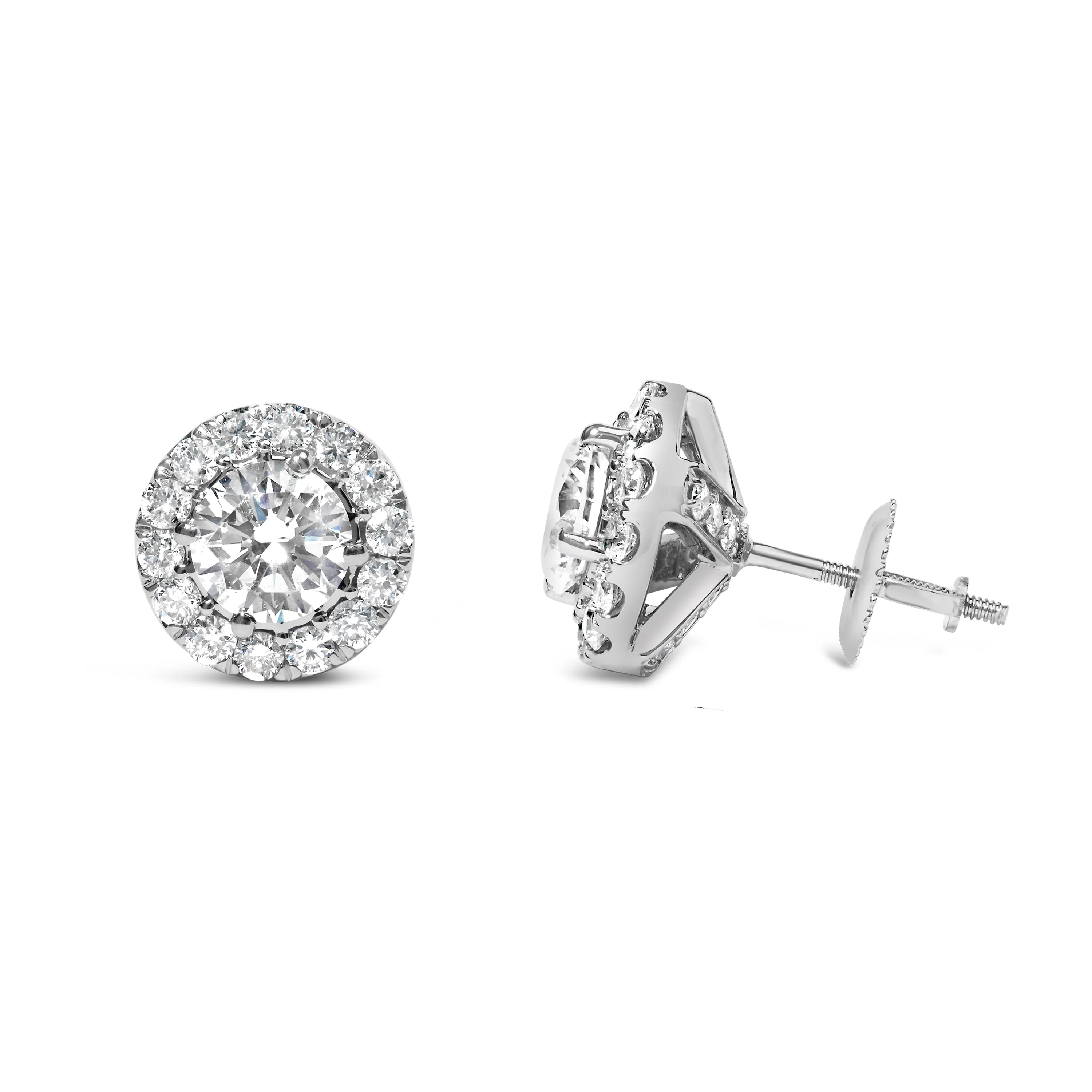 14K White Gold 3.0 Cttw Lab-Grown Diamond Hidden Halo Stud Earrings - Image 3