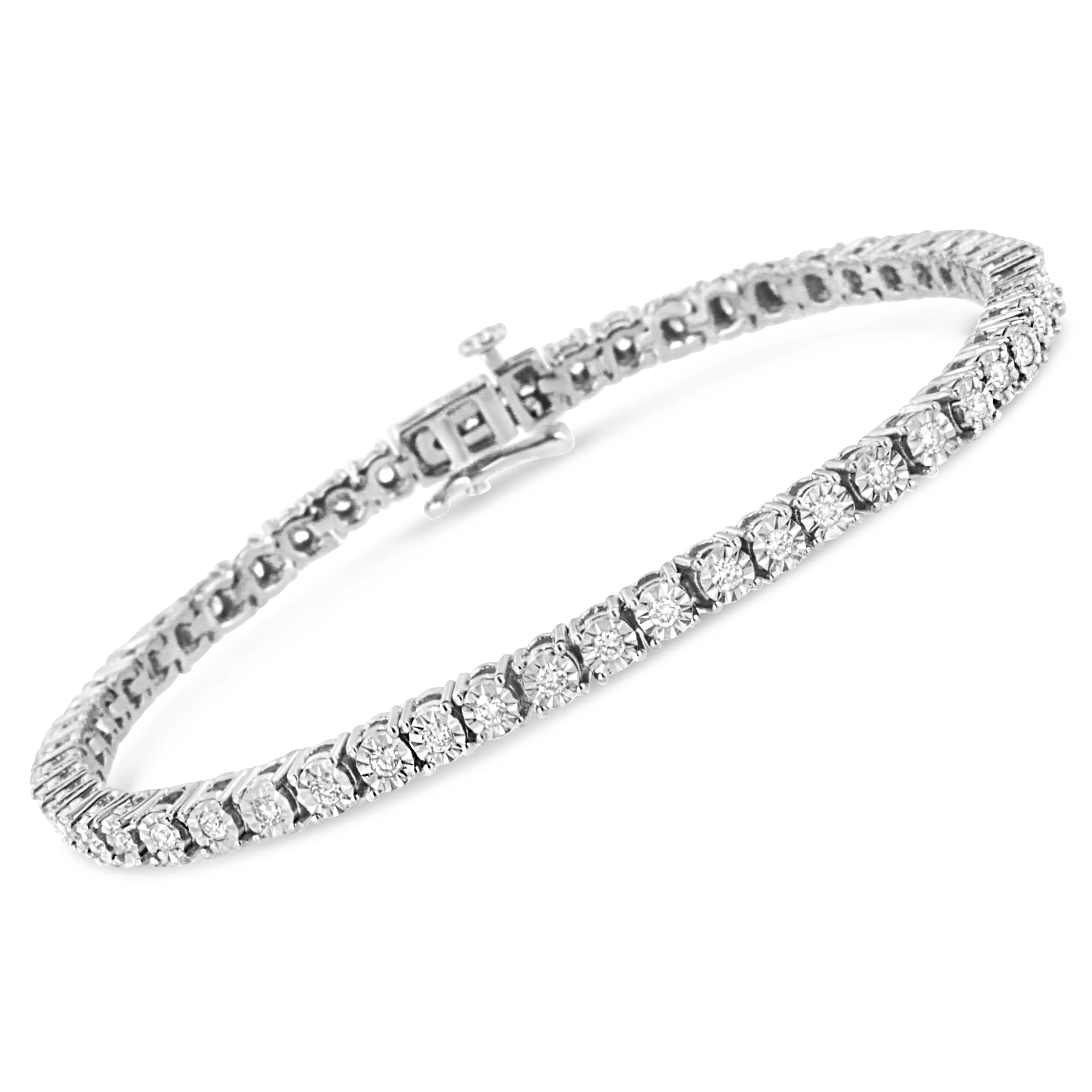 14K White Gold 3.0 Cttw Lab Grown Diamond Illusion-Set Miracle Plate Tennis Bracelet (F-G Color, VS1-VS2 Clarity) - Size 7.25" - Image 2