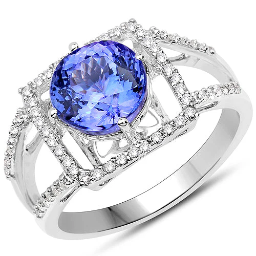 14K White Gold 3.26 Carat Genuine Tanzanite and White Diamond Ring - Image 4