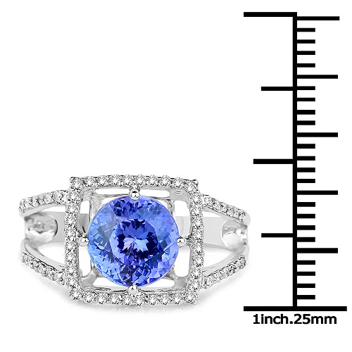 14K White Gold 3.26 Carat Genuine Tanzanite and White Diamond Ring - Image 6