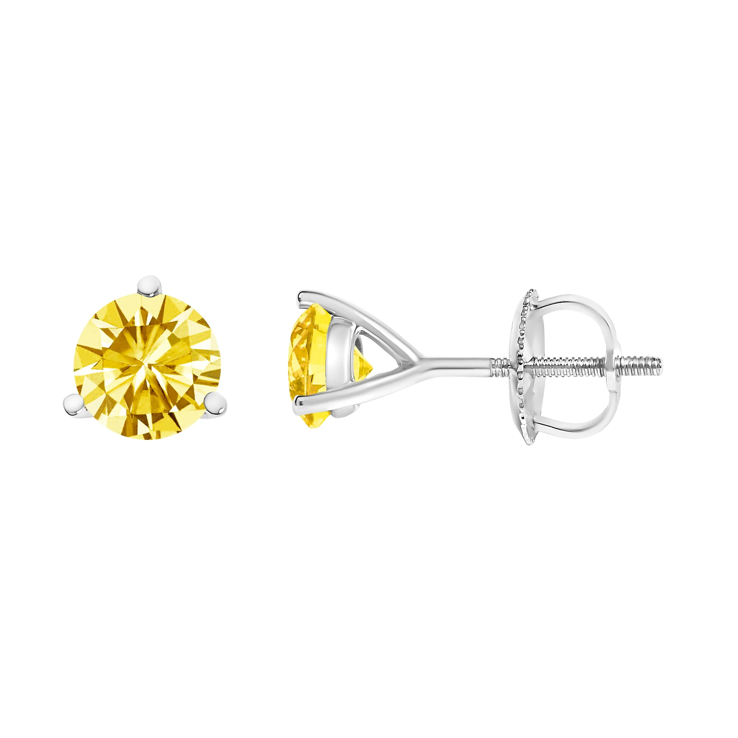 14K White Gold 3-Prong Martini Set 1.0 Cttw Yellow Lab Grown Diamond Solitaire Stud Earrings - Image 4