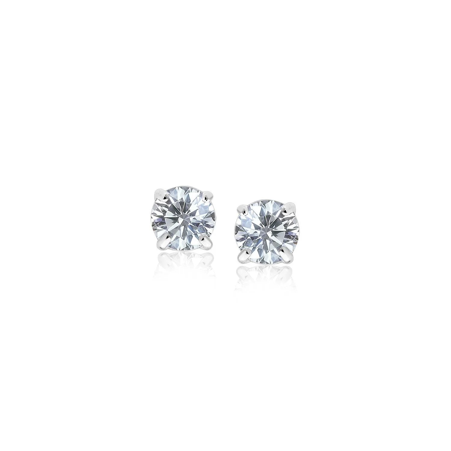 14k White Gold 3mm Faceted White Cubic Zirconia Stud Earrings - Image 4