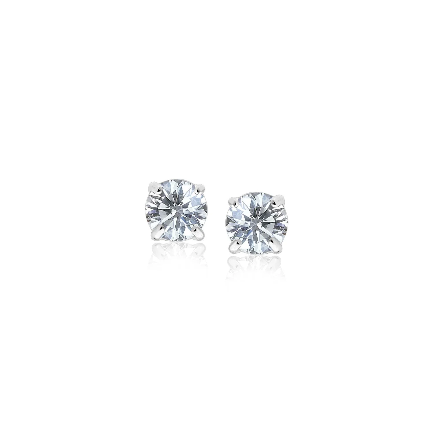 14k White Gold 3mm Faceted White Cubic Zirconia Stud Earrings - Image 5