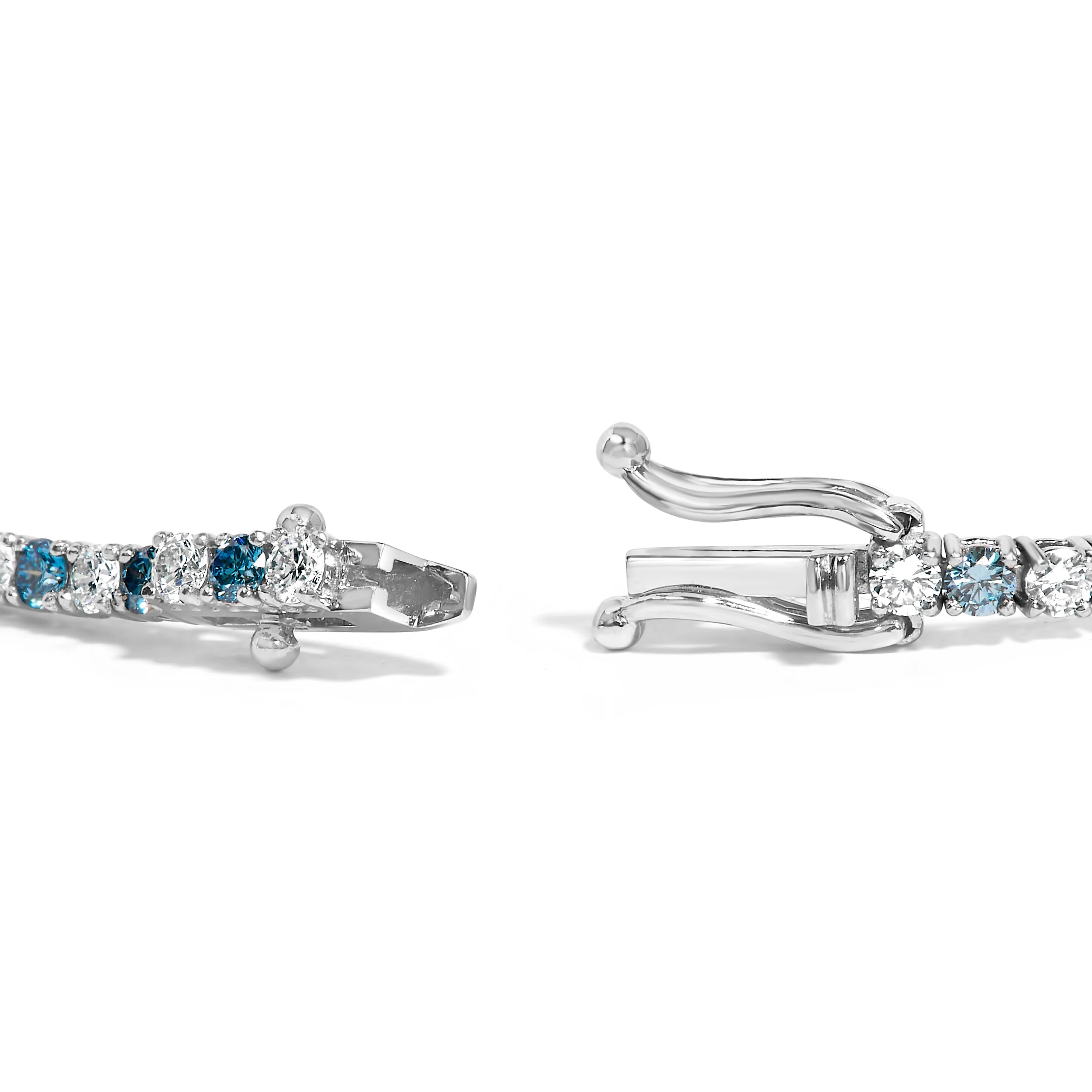 14K White Gold 4.0 Cttw Alternating White and Blue Lab Grown Diamond Tennis Bracelet - 7" inches - Image 2