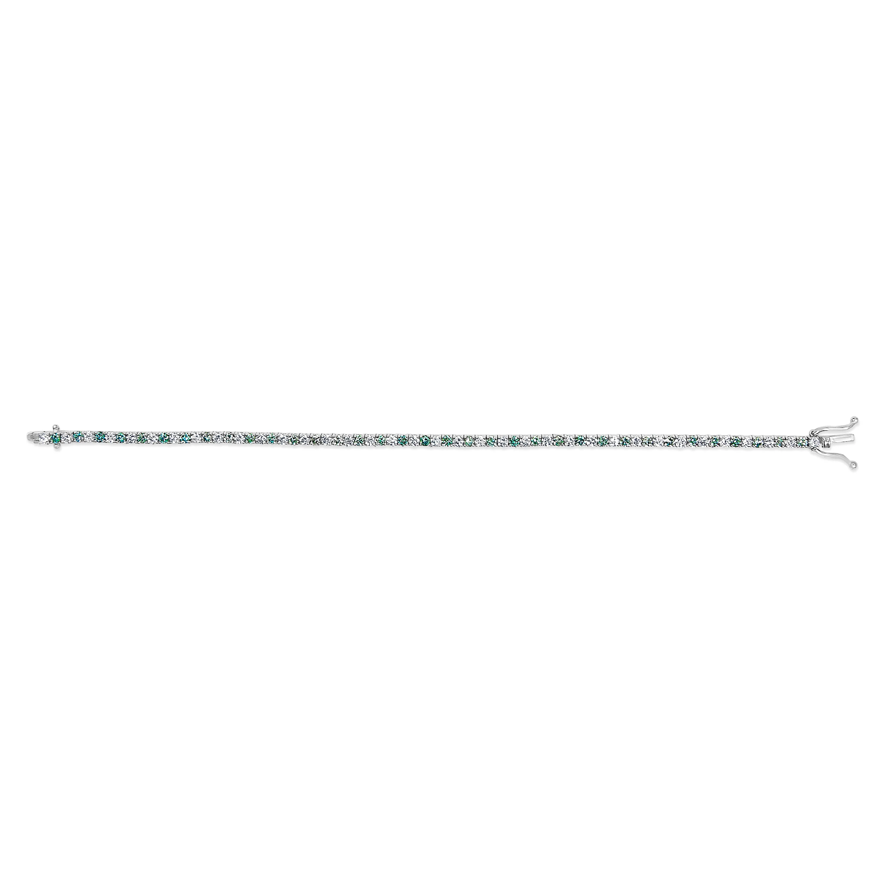 14K White Gold 4.0 Cttw Alternating White and Blue Lab Grown Diamond Tennis Bracelet - 7" inches - Image 3
