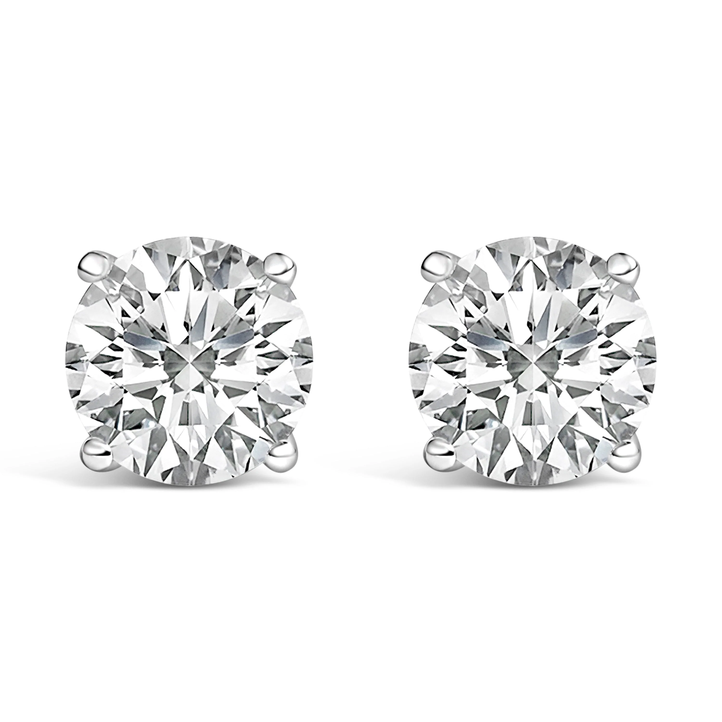 14K White Gold 4.0 Cttw Round Lab Grown Diamond Solitaire Stud Earrings with Screw Backs