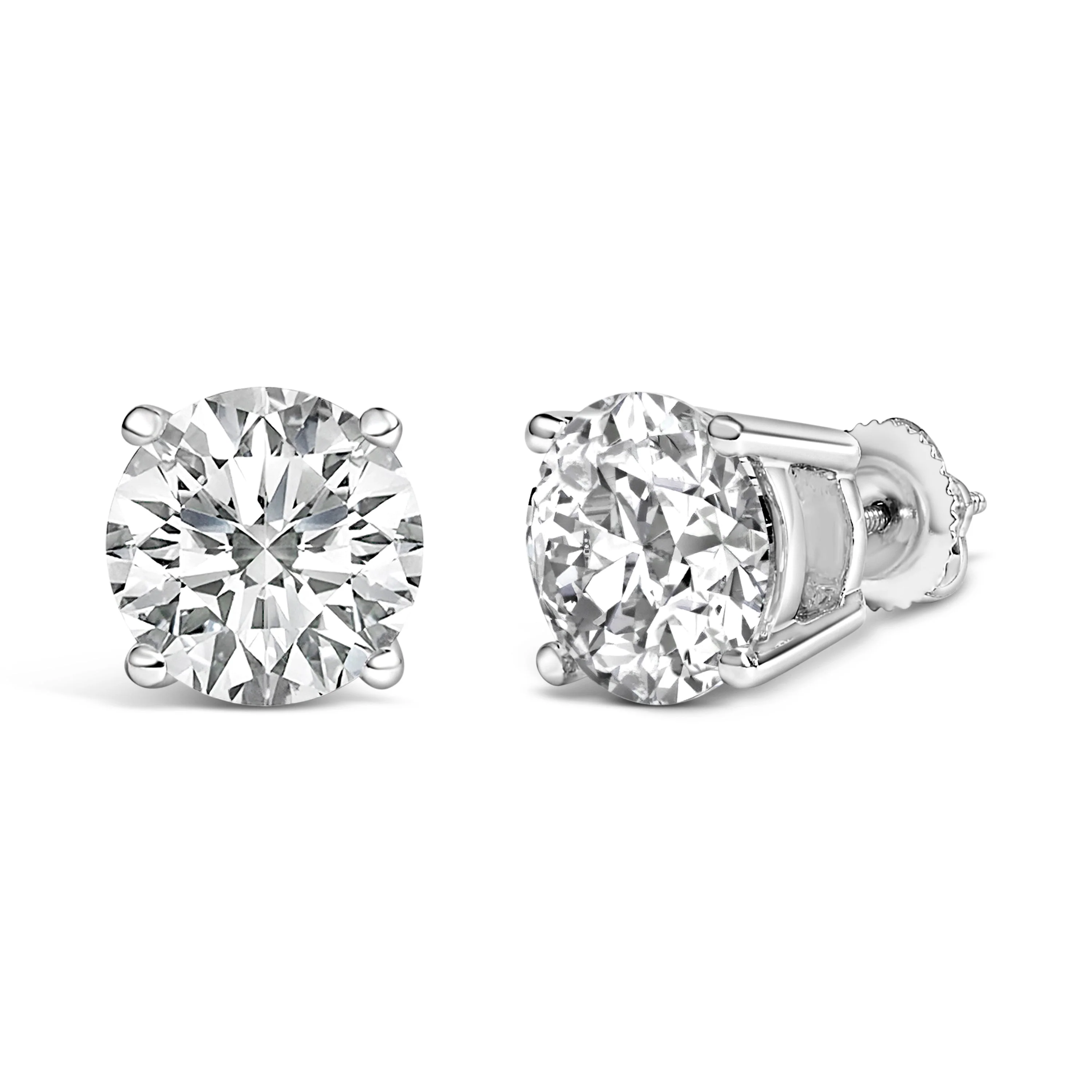 14K White Gold 4.0 Cttw Round Lab Grown Diamond Solitaire Stud Earrings with Screw Backs - Image 2