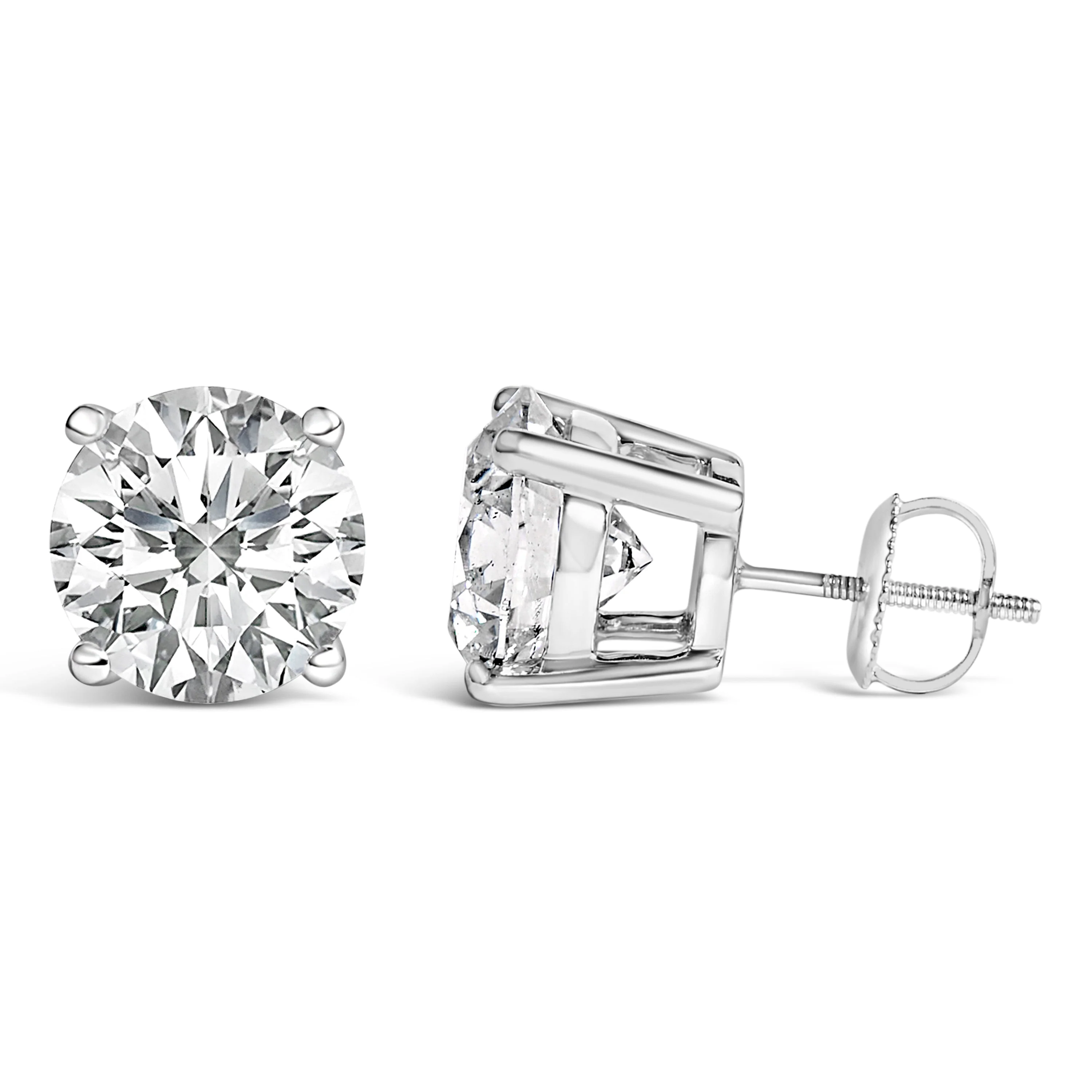 14K White Gold 4.0 Cttw Round Lab Grown Diamond Solitaire Stud Earrings with Screw Backs - Image 3