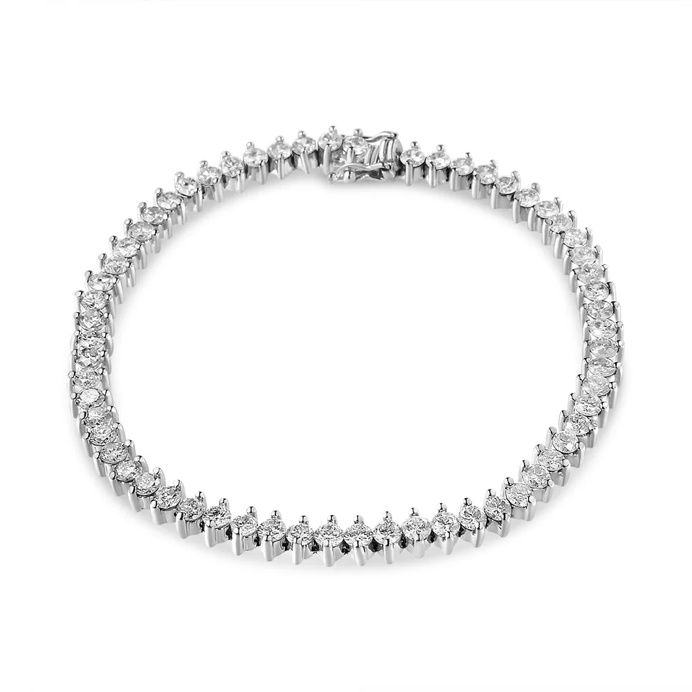 14K White Gold 5 1/2 Cttw Round Diamond 2-Prong Tennis Bracelet (H-I Color, SI2-I1 Clarity) - 7" - Image 3