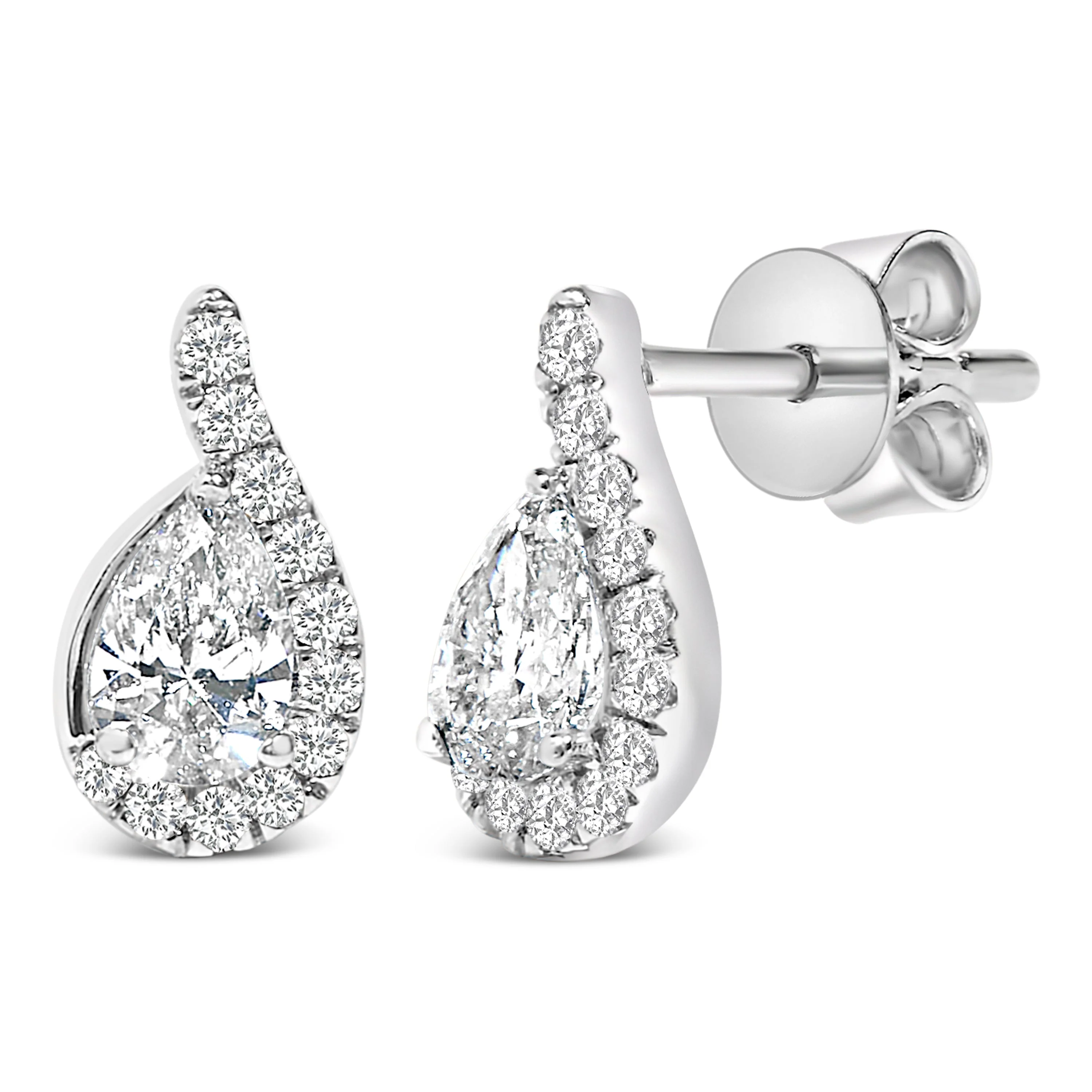 14K White Gold 5/8 Cttw Lab Grown Diamond Tear Drop Halo Stud Earring - Image 2