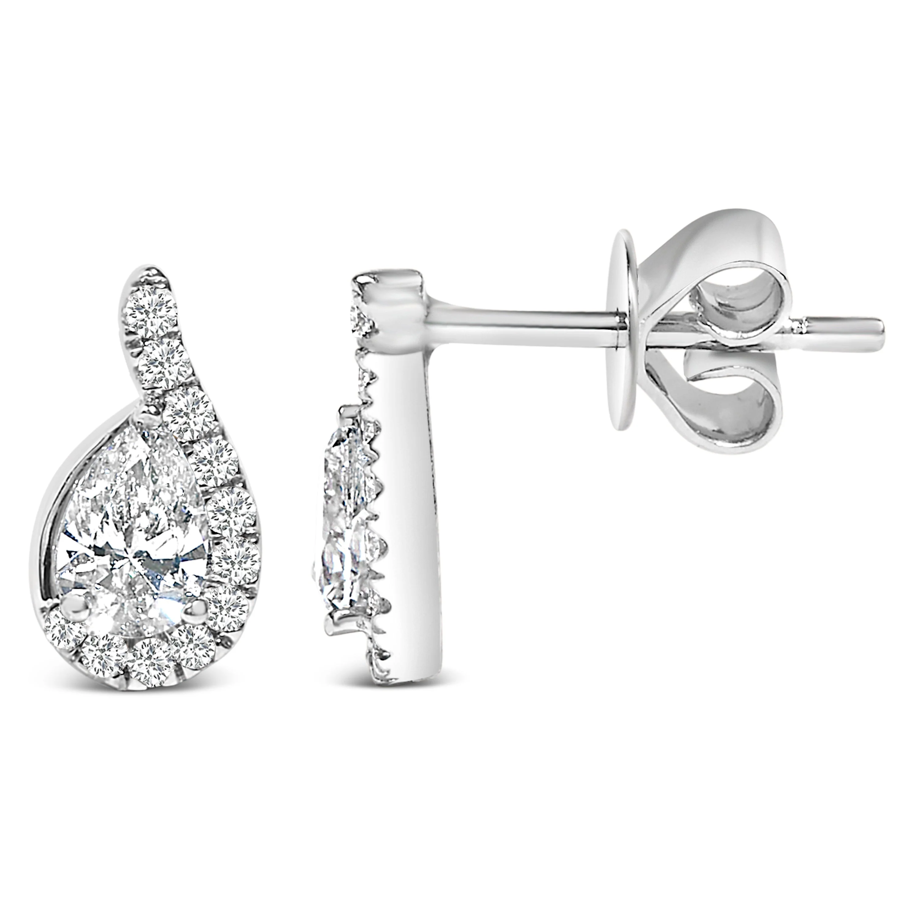 14K White Gold 5/8 Cttw Lab Grown Diamond Tear Drop Halo Stud Earring - Image 3