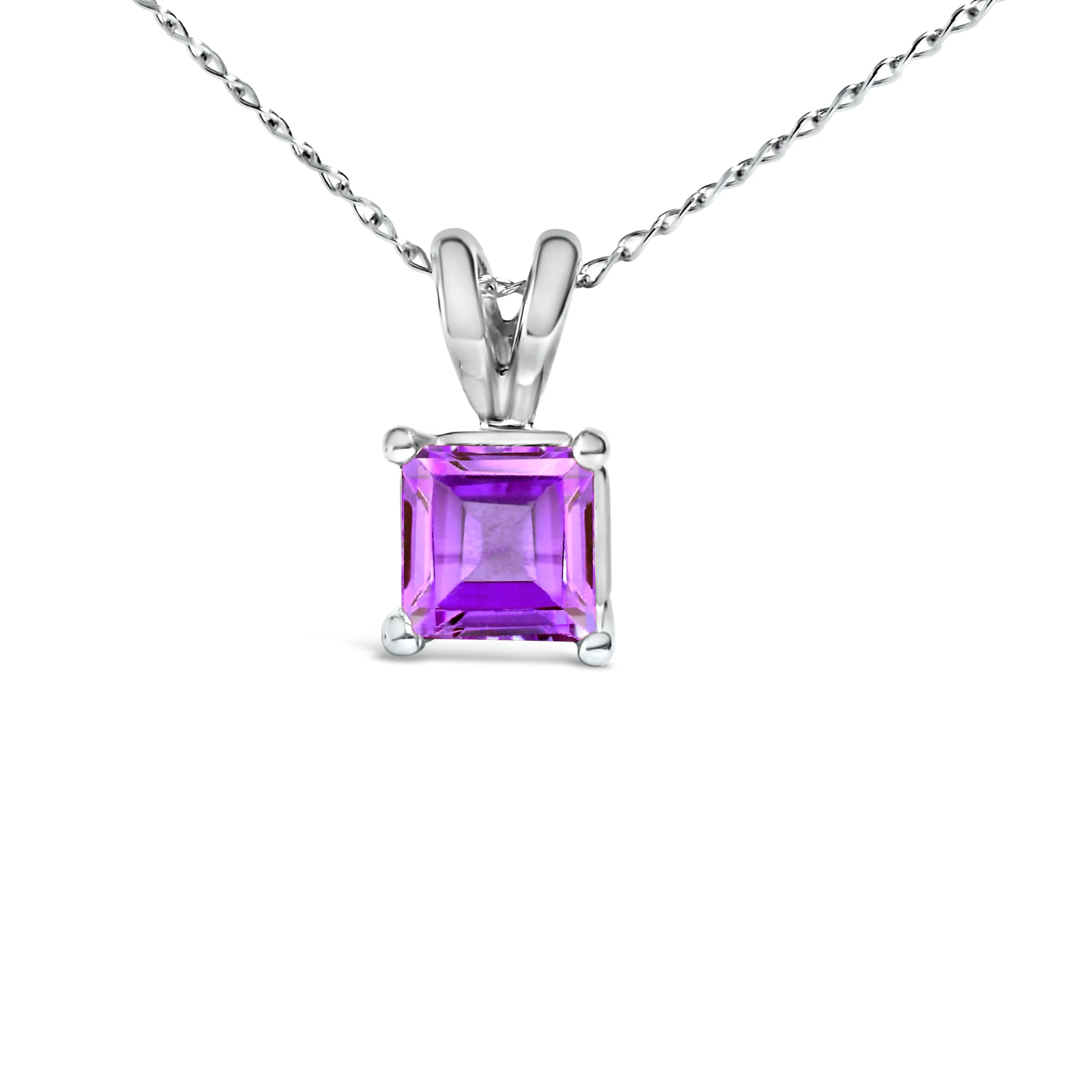 14K White Gold 5x5 MM Square Shaped Purple Amethyst Solitaire Pendant Necklace - Image 2
