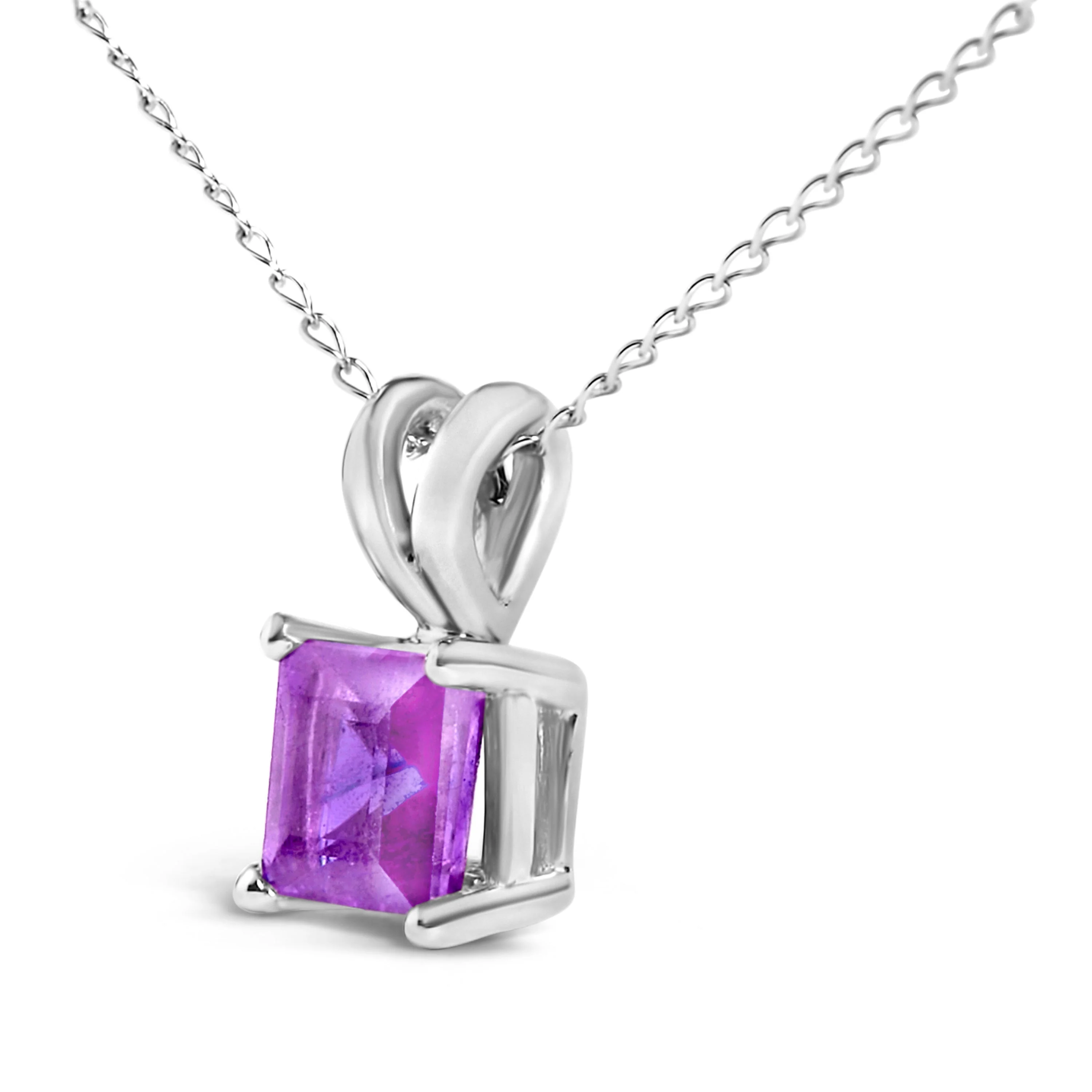 14K White Gold 5x5 MM Square Shaped Purple Amethyst Solitaire Pendant Necklace - Image 3