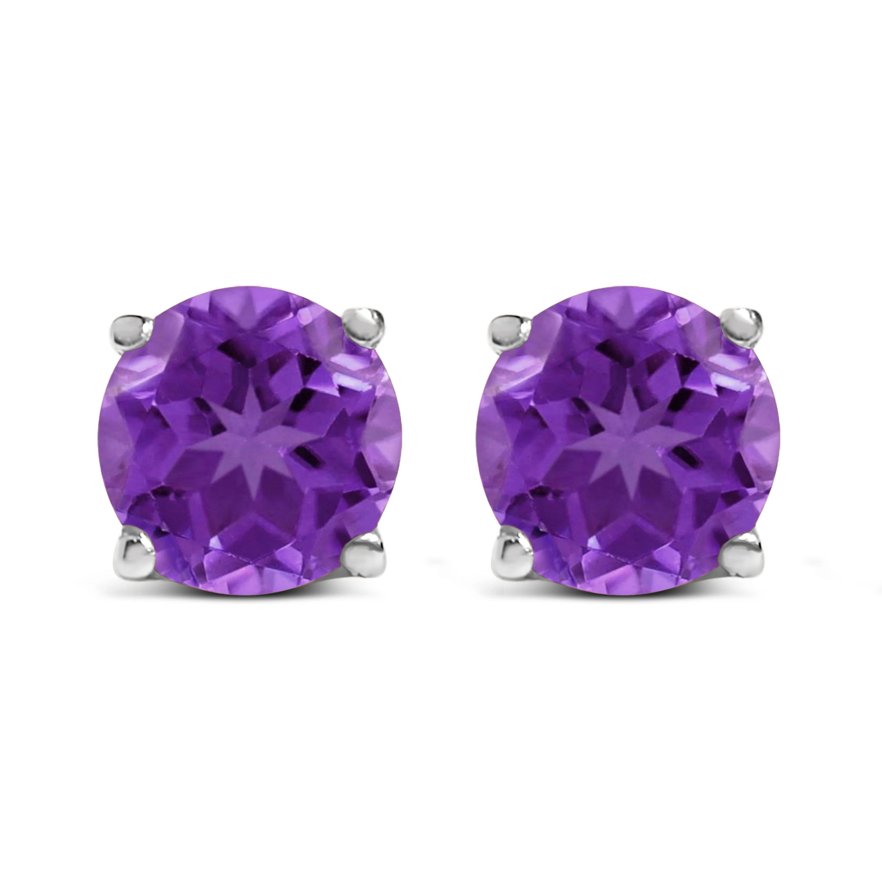 14K White Gold 5X5MM Round Purple Amethyst Solitaire Stud Earrings