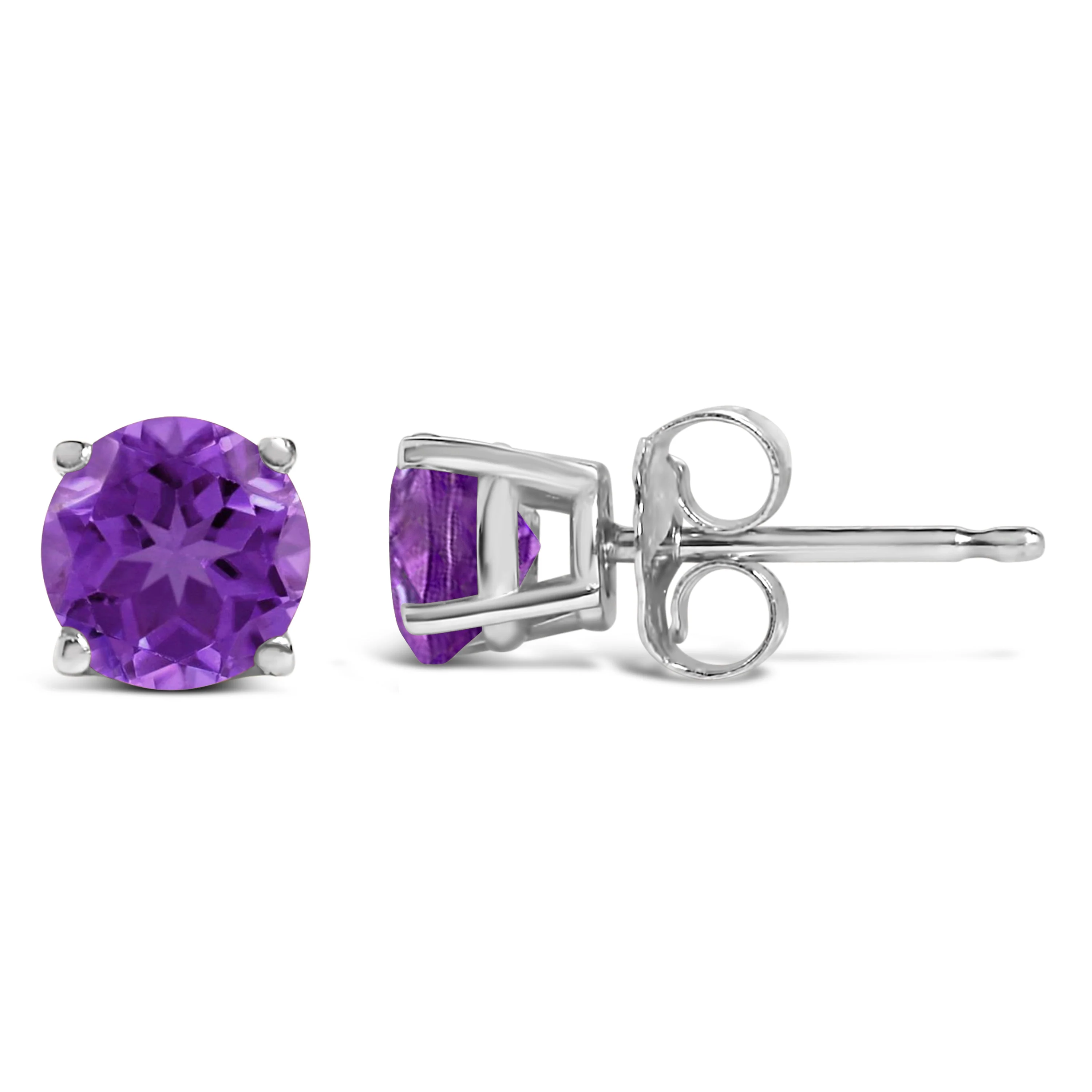 14K White Gold 5X5MM Round Purple Amethyst Solitaire Stud Earrings - Image 3