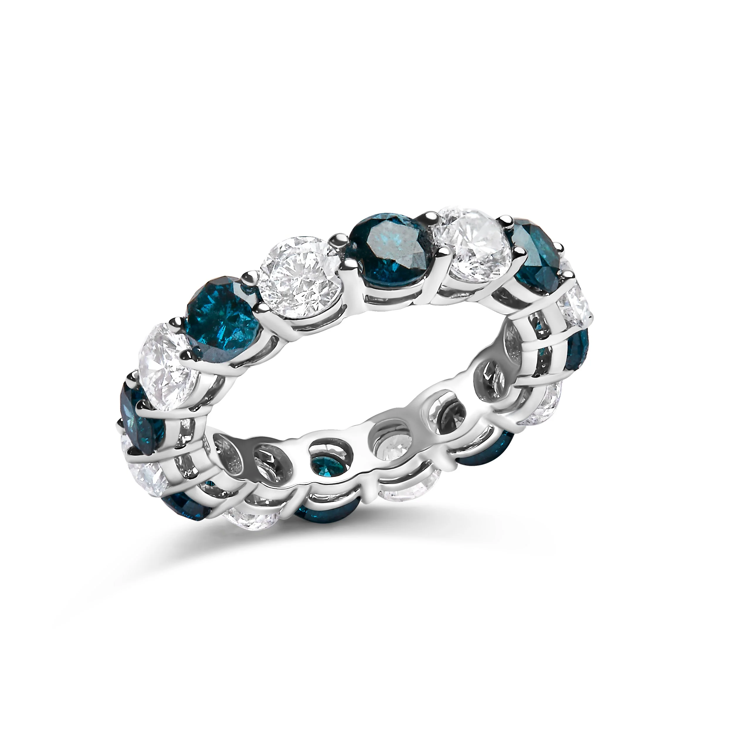 14K White Gold 6 1/4 Cttw Alternating Lab-Grown White and Natural Treated Blue Diamond Eternity Band Ring (F-G Color, VS1-VS2 Clarity) - Image 8