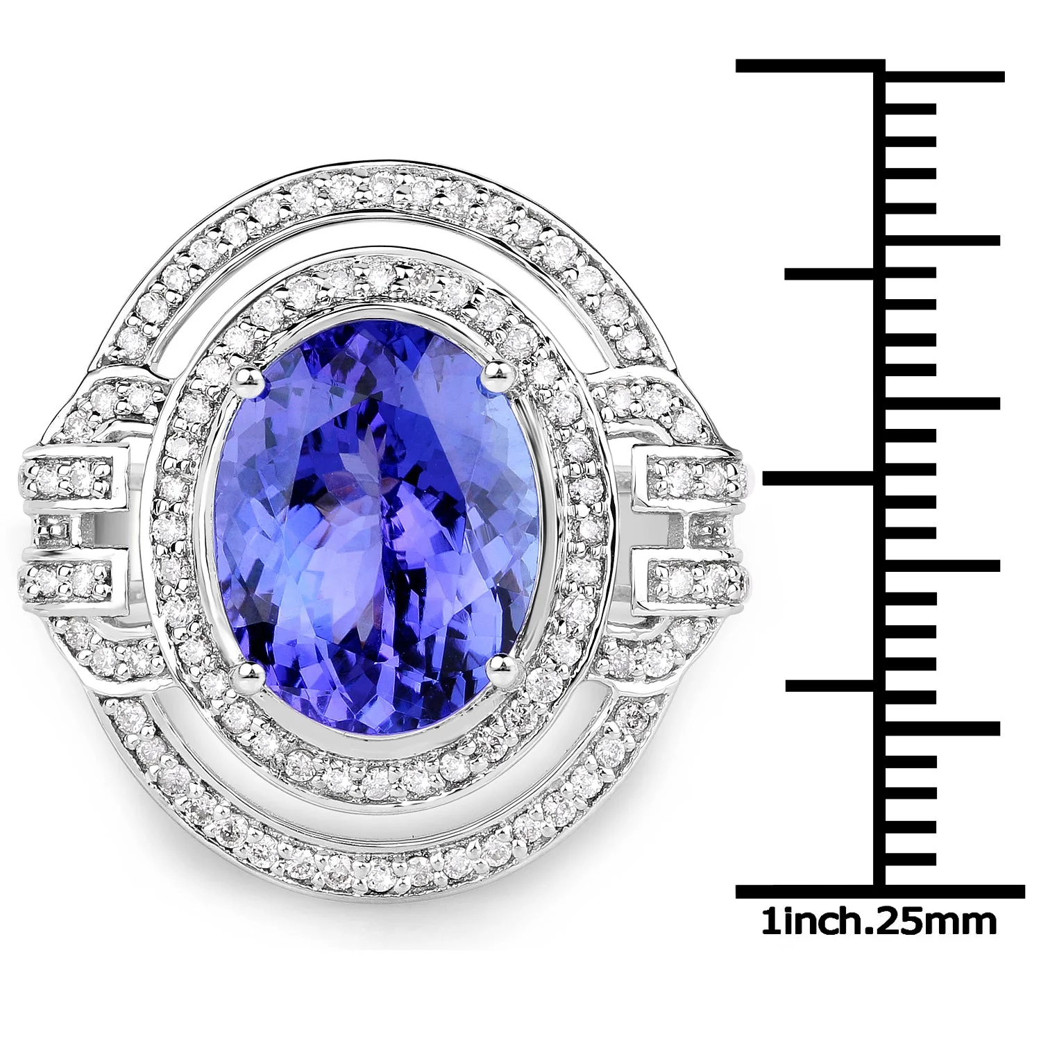 14K White Gold 6.83 Carat Genuine Tanzanite and White Diamond Ring - Image 3