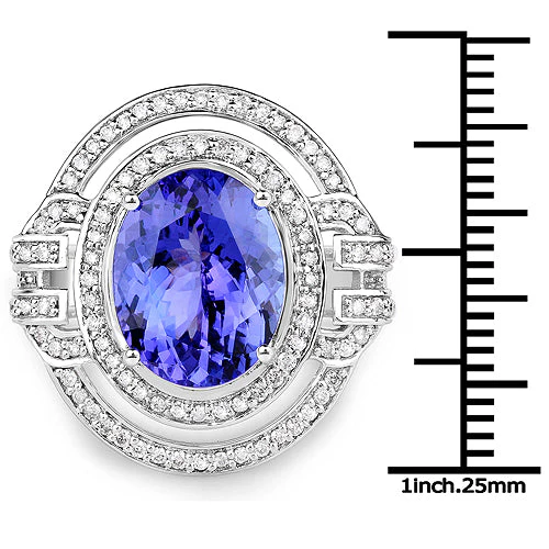 14K White Gold 6.83 Carat Genuine Tanzanite and White Diamond Ring - Image 6