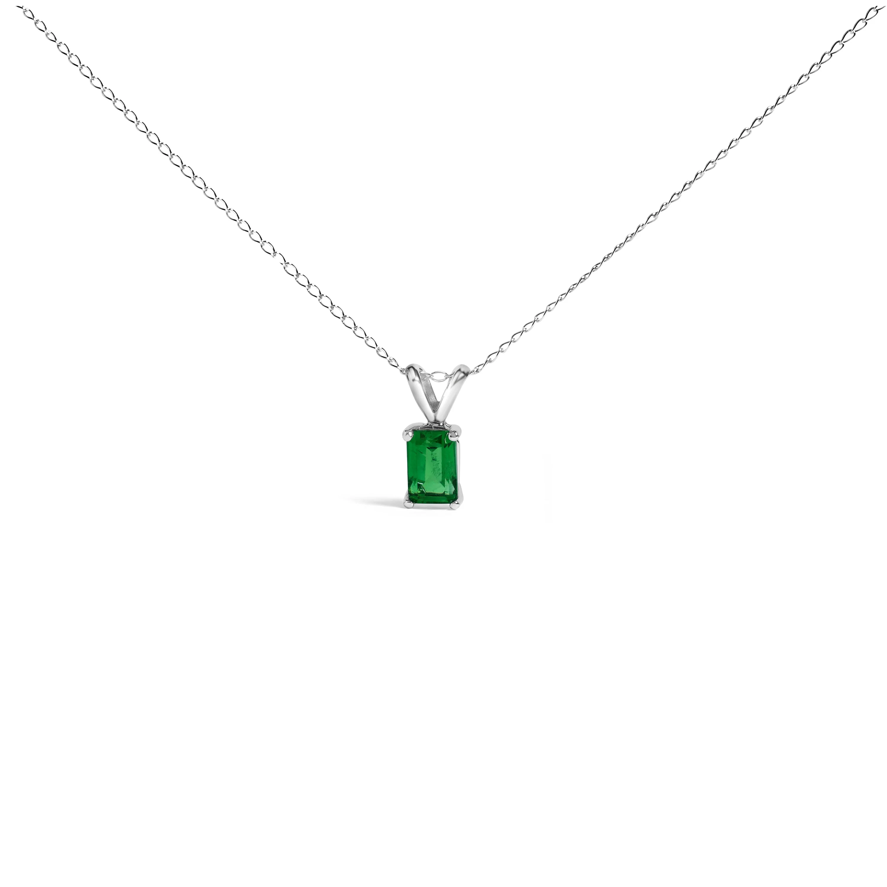 14K White Gold 6x4MM Emerald Cut Purple Amethyst Solitaire Pendant Necklace - Image 4