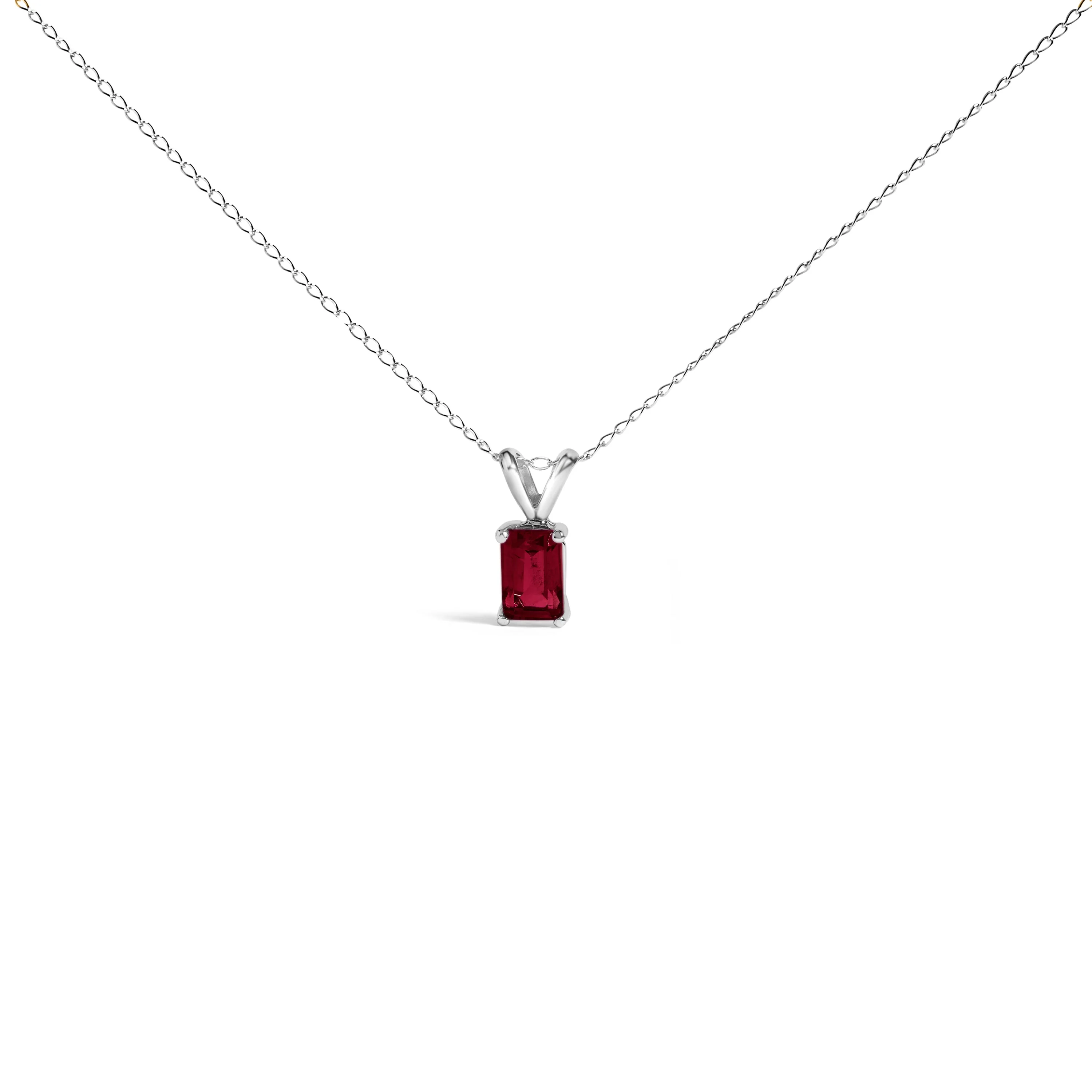 14K White Gold 6x4MM Emerald Cut Purple Amethyst Solitaire Pendant Necklace - Image 6