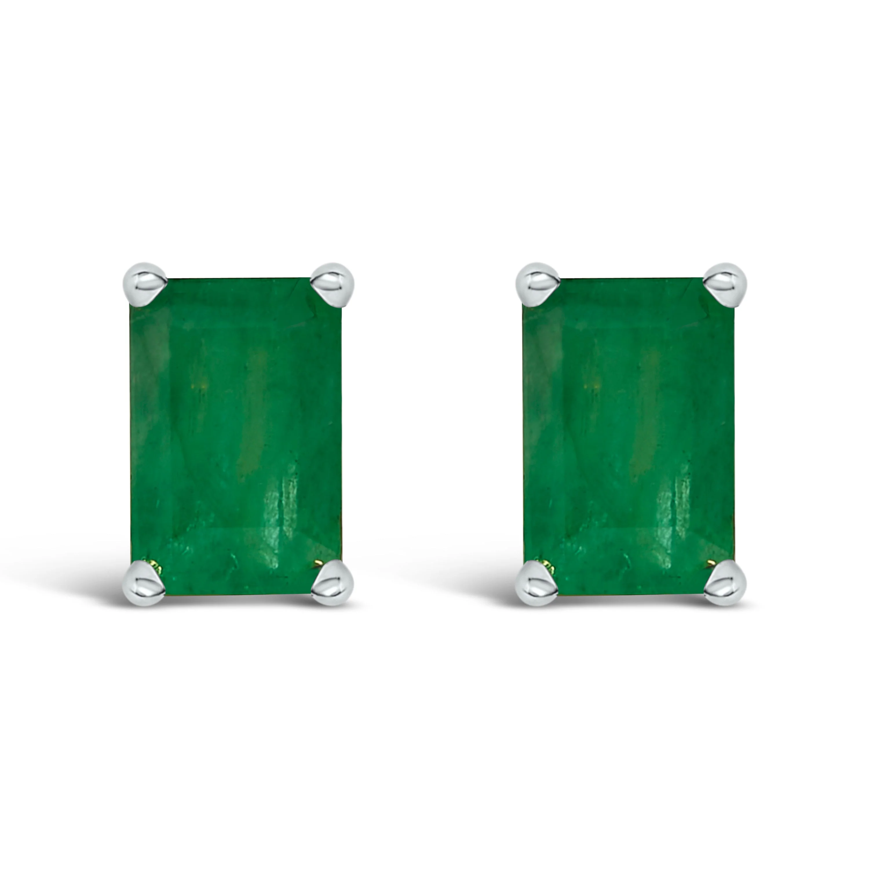 14K White Gold 6x4MM Emerald Shaped Amethyst Solitaire Stud Earrings - Image 4