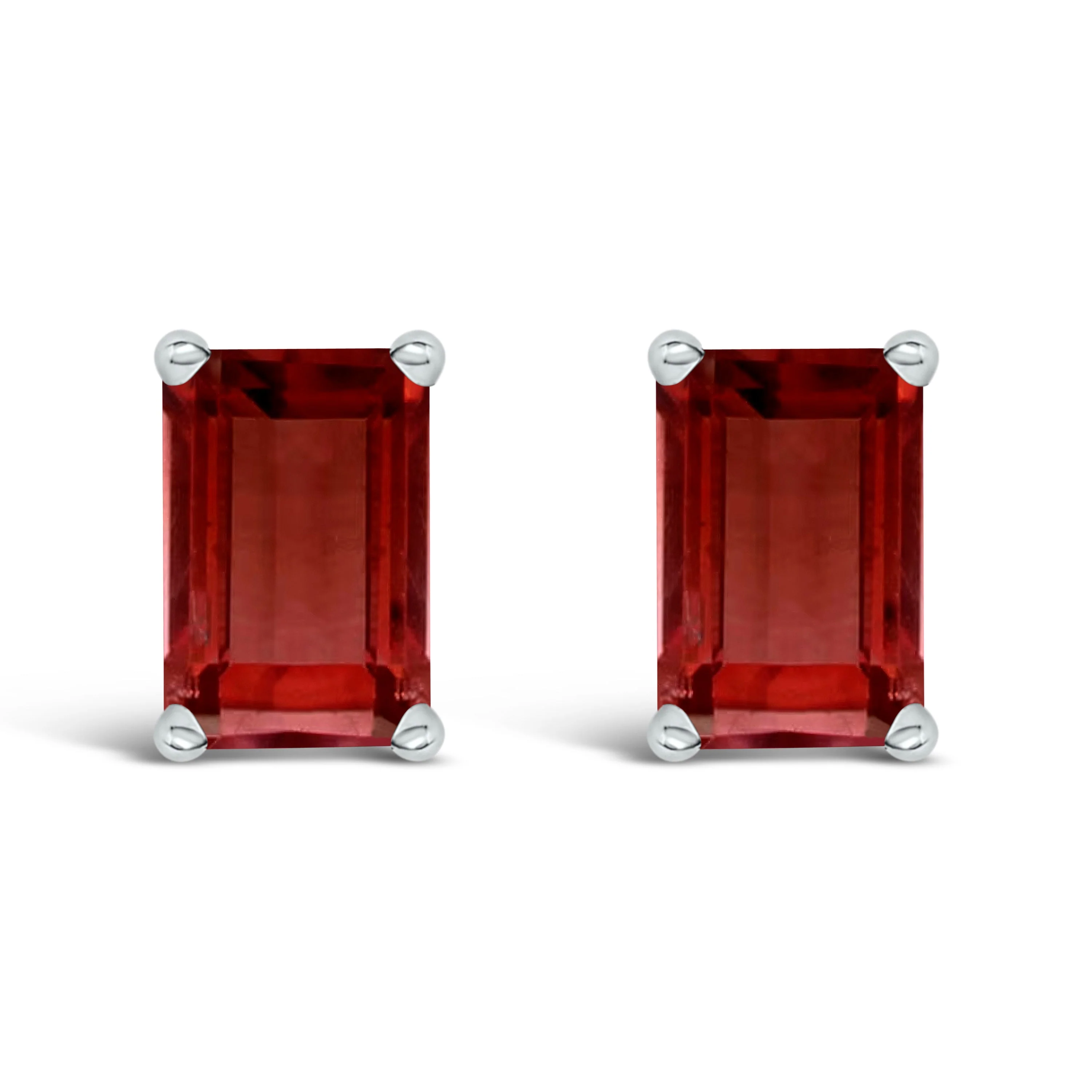 14K White Gold 6x4MM Emerald Shaped Amethyst Solitaire Stud Earrings - Image 5