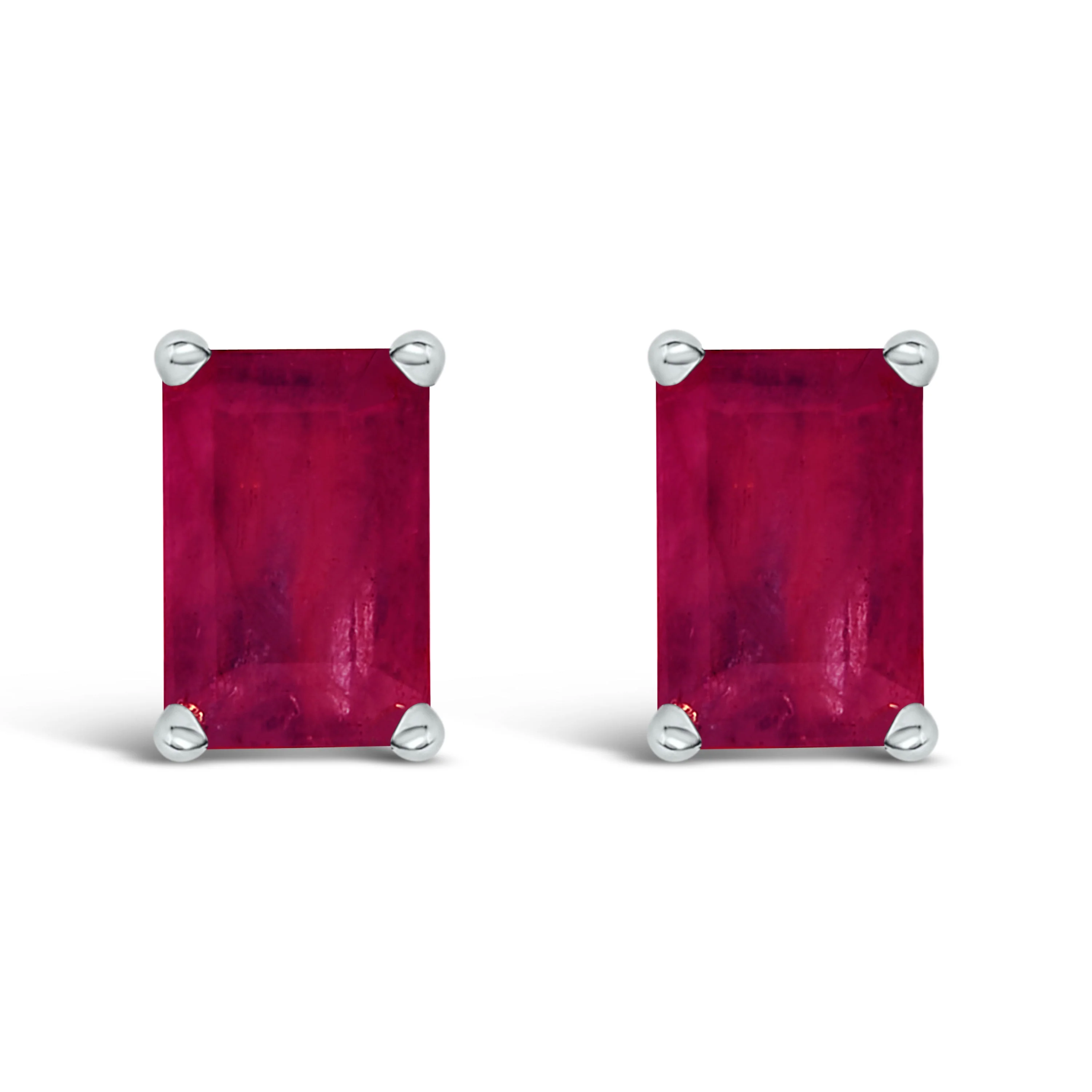14K White Gold 6x4MM Emerald Shaped Amethyst Solitaire Stud Earrings - Image 6