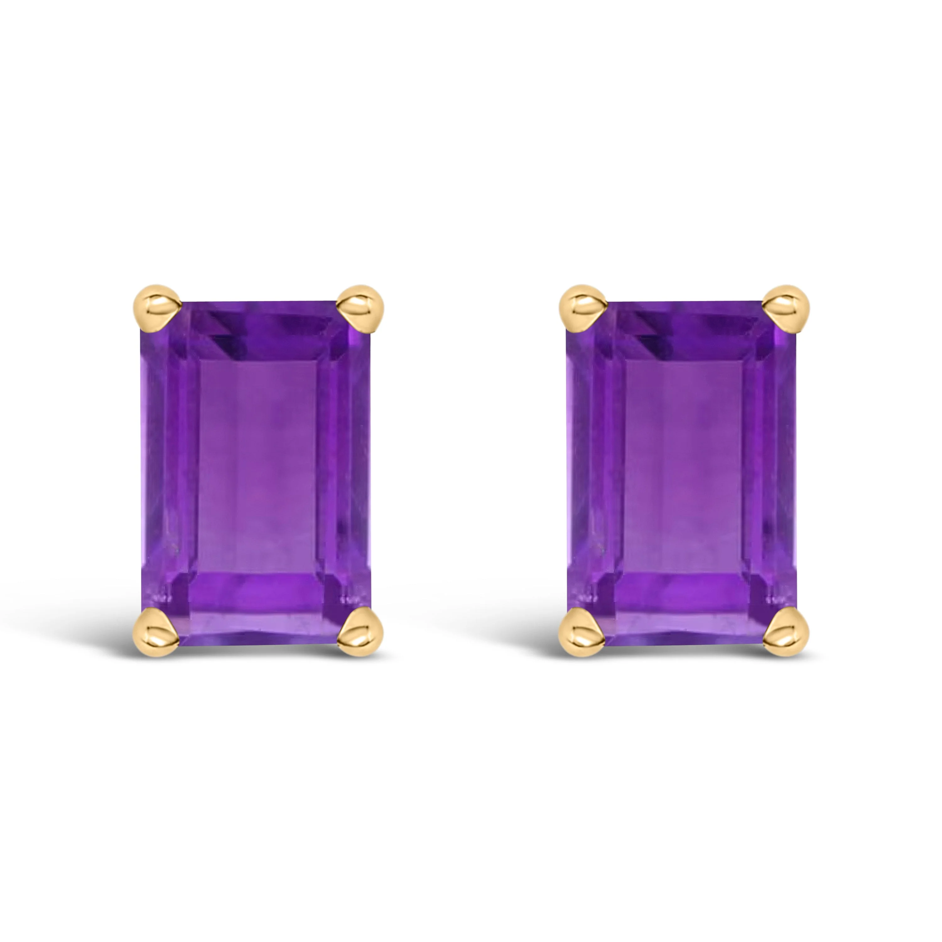 14K White Gold 6x4MM Emerald Shaped Amethyst Solitaire Stud Earrings - Image 8