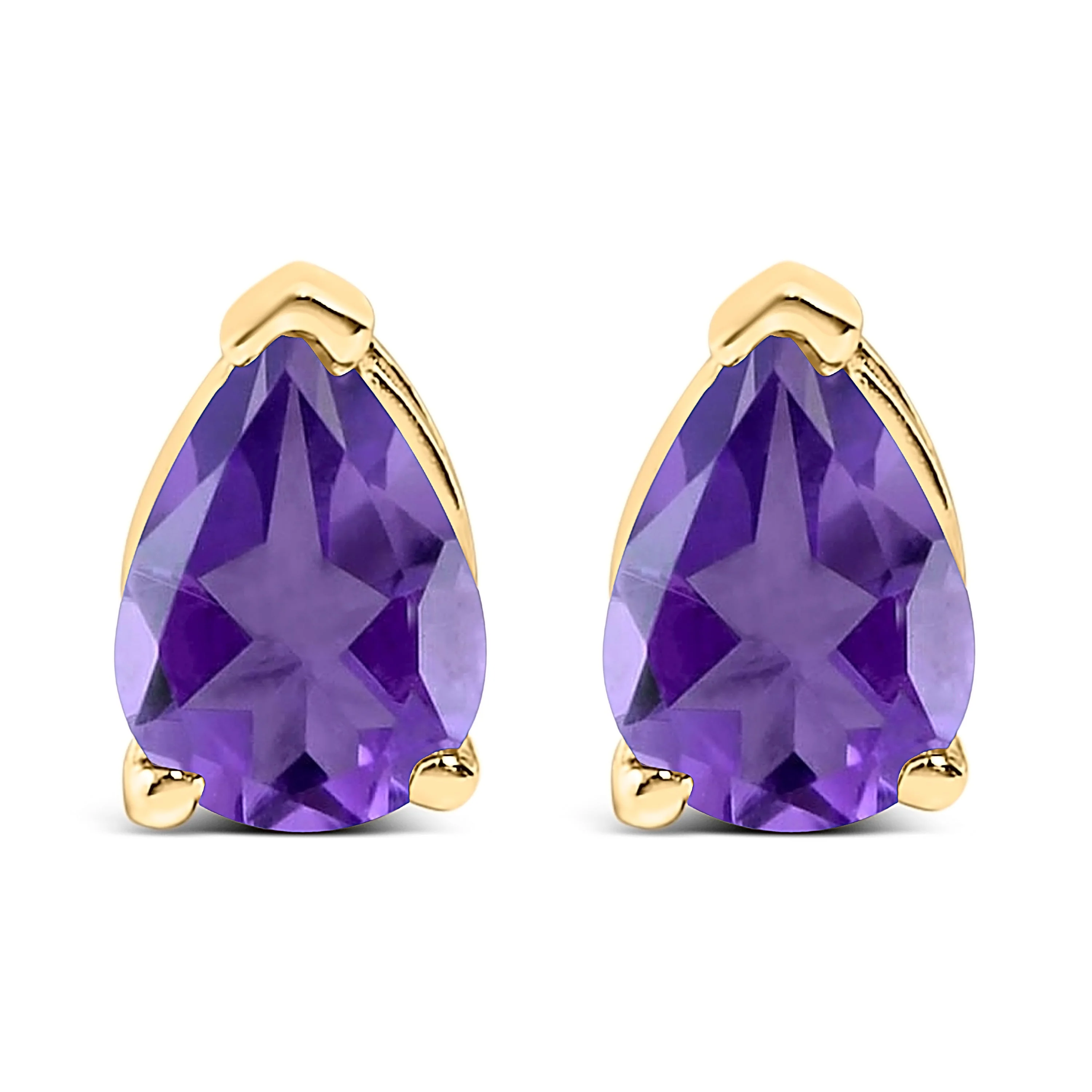 14K White Gold 6x4MM Pear Shaped Purple Amethyst Solitaire Stud Earrings - Image 8