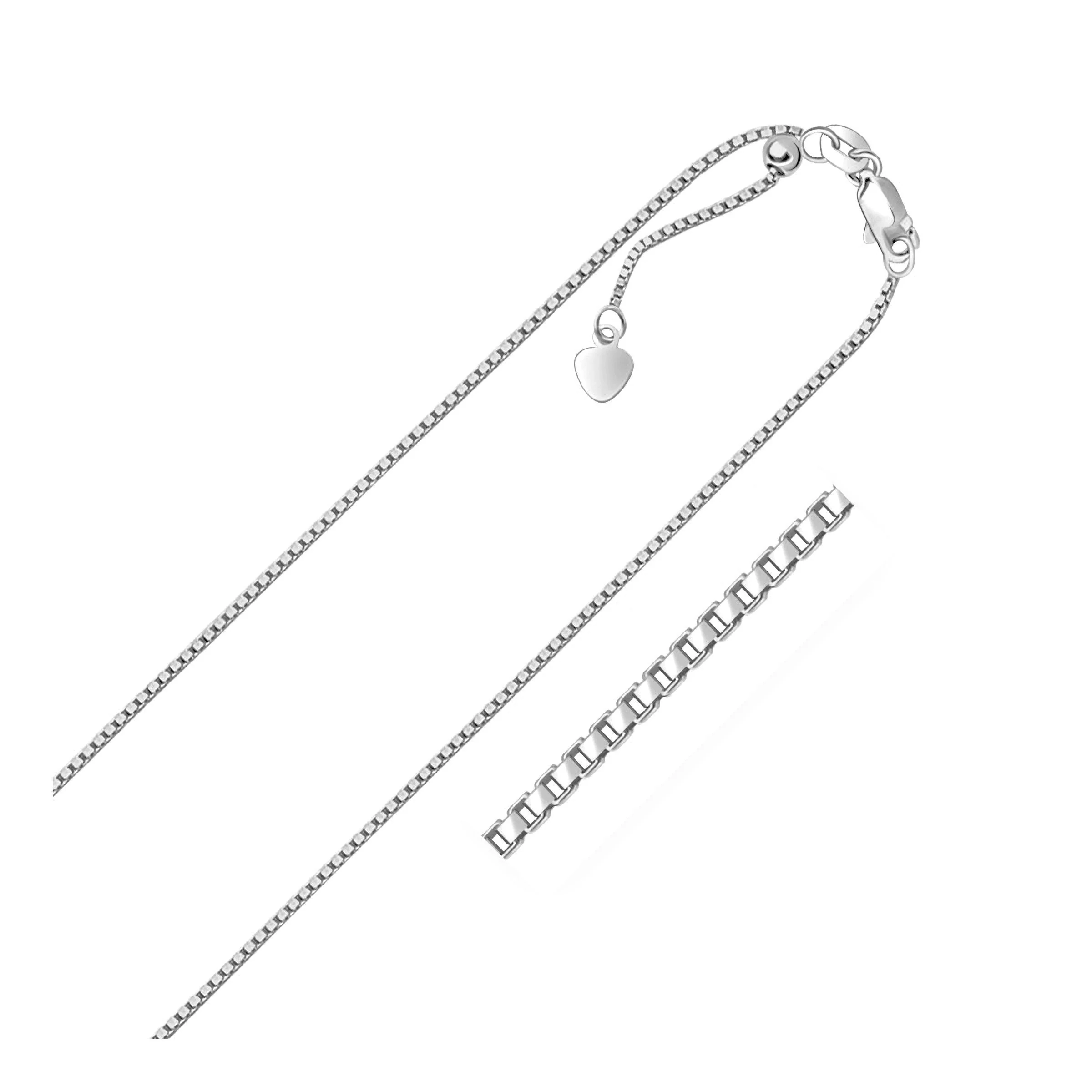 14k White Gold Adjustable Box Chain (1.10 mm) - Image 6
