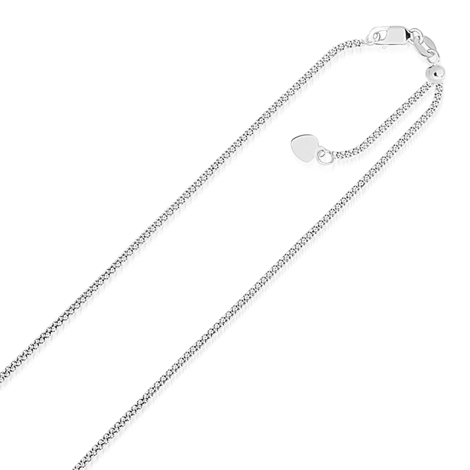 14k White Gold Adjustable Popcorn Chain 1.3mm - Image 4