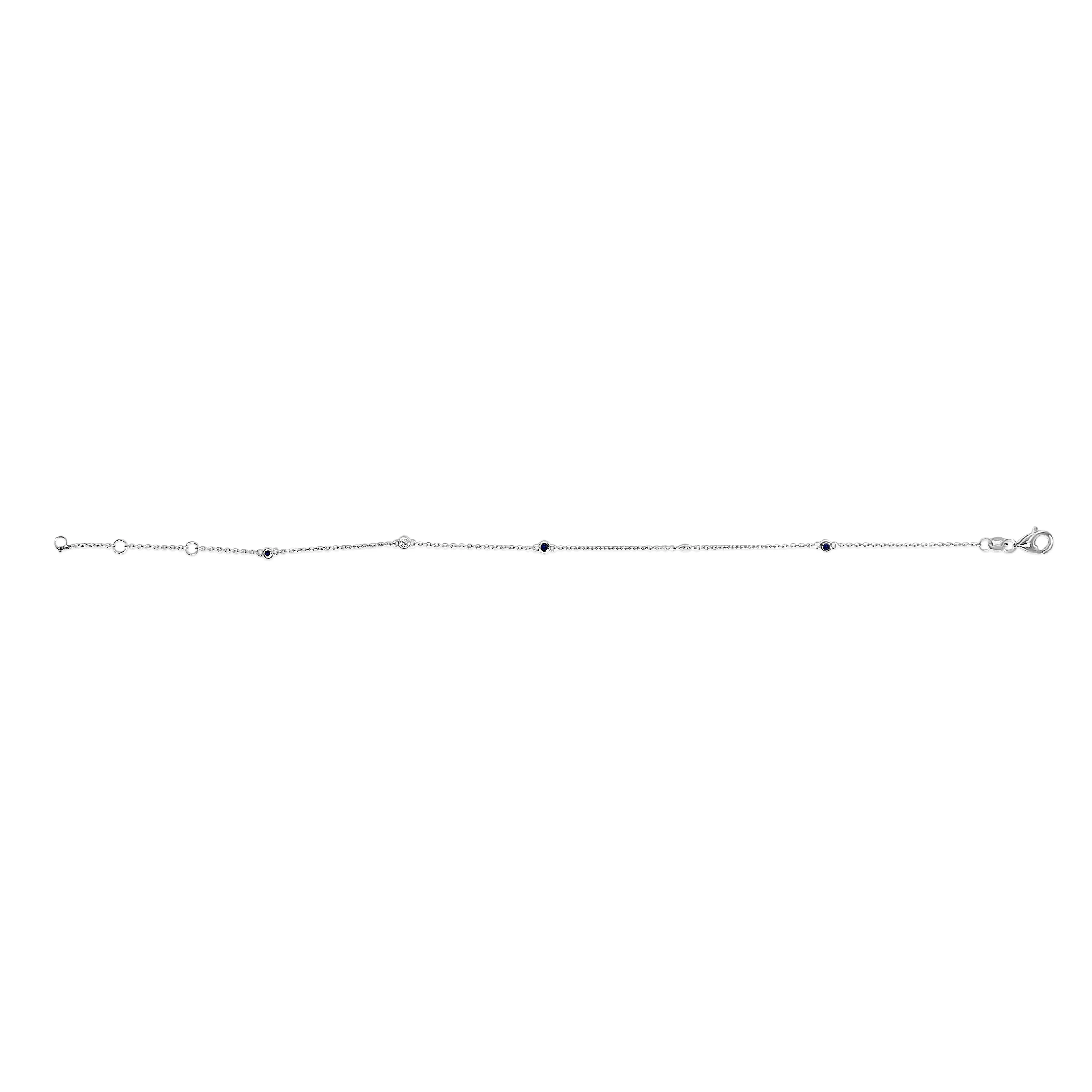 14K White Gold Alternating Blue Sapphire and Diamond Bezel Station Chain Bracelet - Size 7.5 inch - Image 2