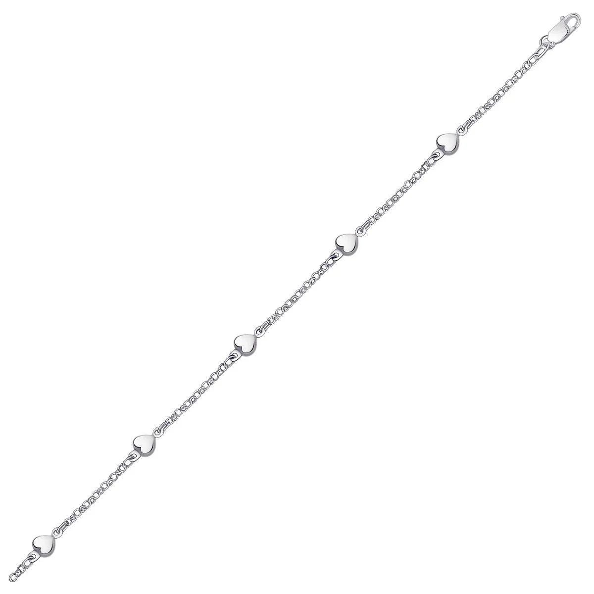 14k White Gold Anklet with Puffed Heart Design - Image 4