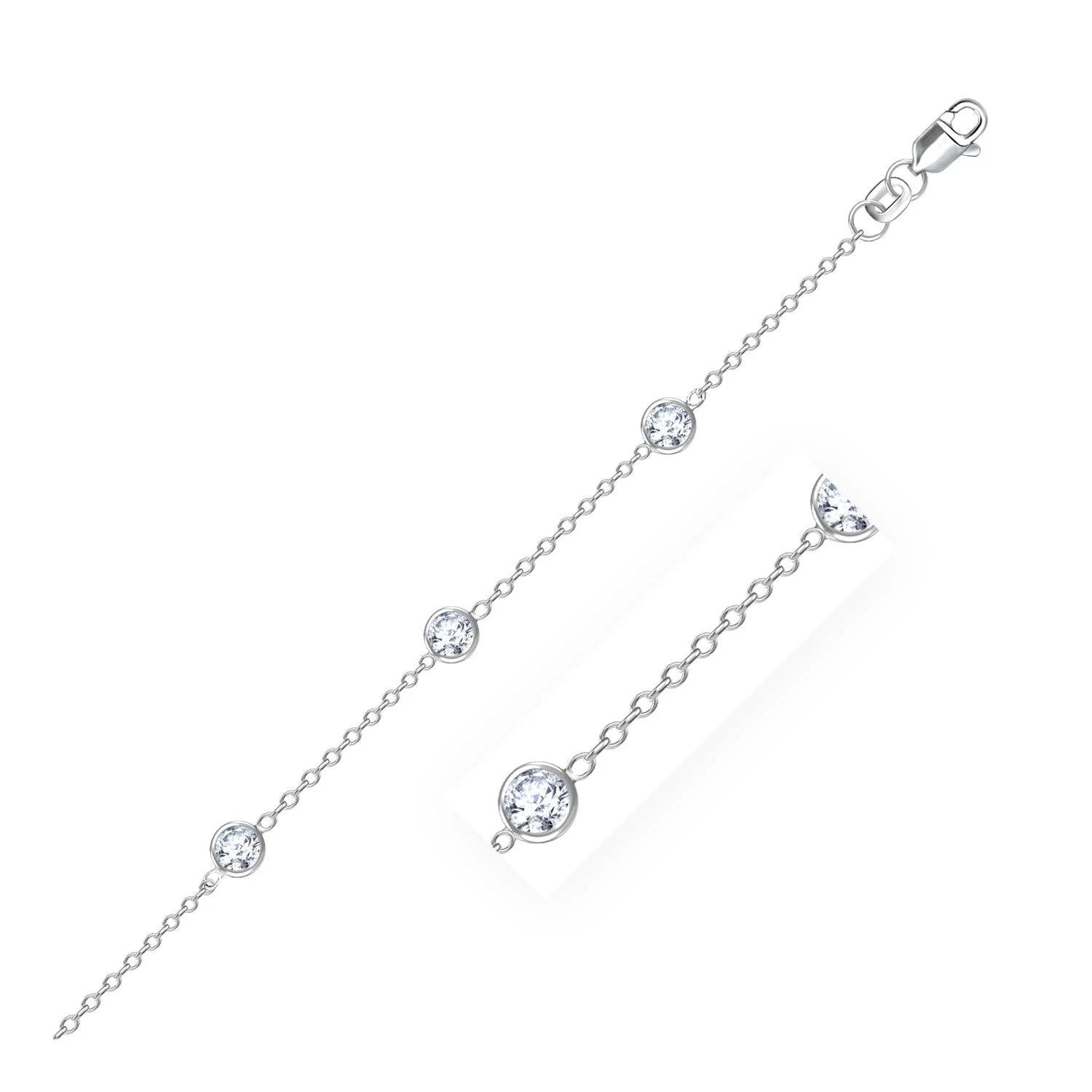 14k White Gold Anklet with Round White Cubic Zirconia - Image 2