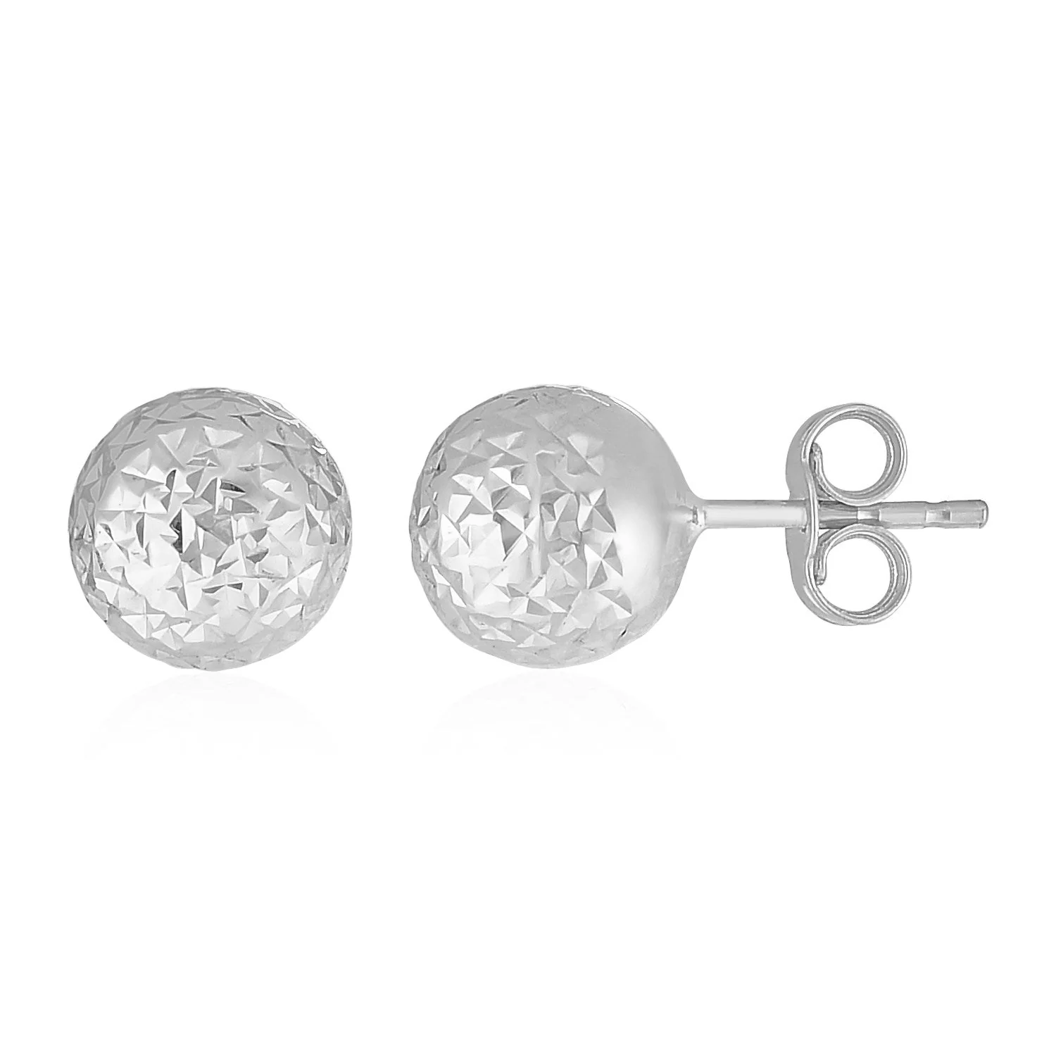 14k White Gold Ball Earrings with Crystal Cut Texture - Image 2