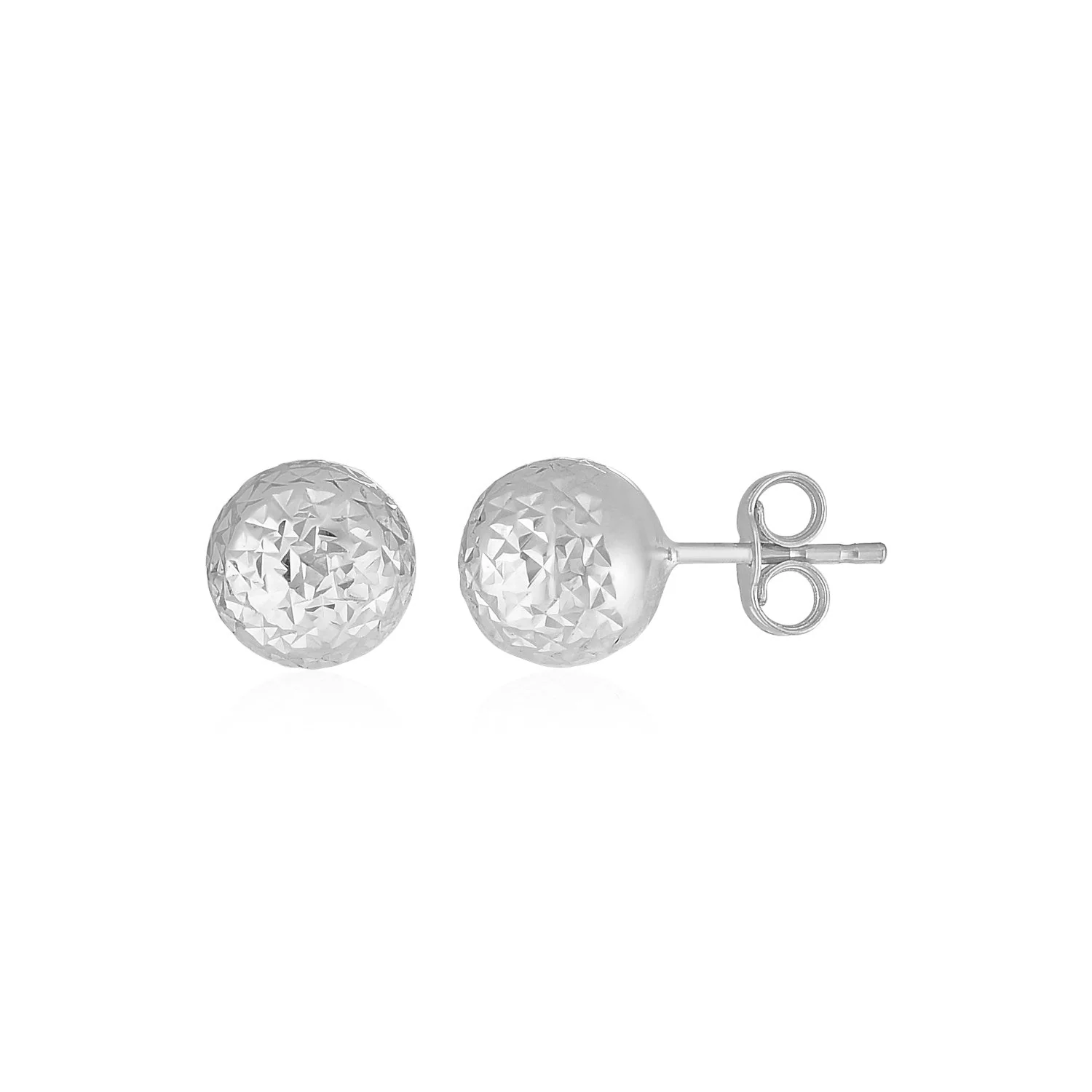 14k White Gold Ball Earrings with Crystal Cut Texture - Image 2
