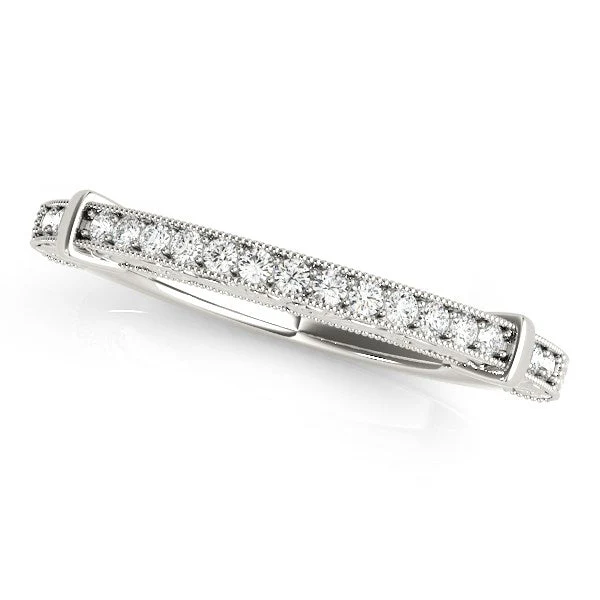 14k White Gold Bead Border Modern Wedding Band (1/8 cttw) - Image 2