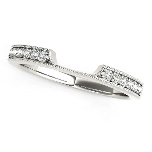 14k White Gold Curved Section Antique Style Diamond Wedding Band (1/8 cttw) - Image 2