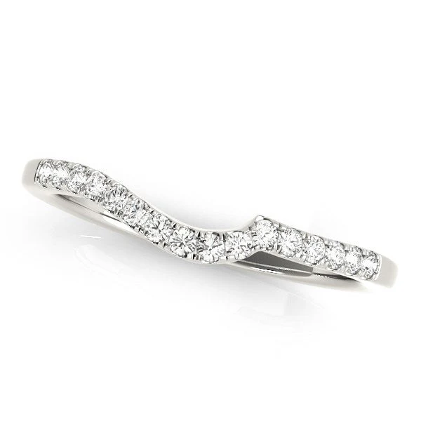 14k White Gold Curved Style Pave Diamond Wedding Ring (1/6 cttw) - Image 2